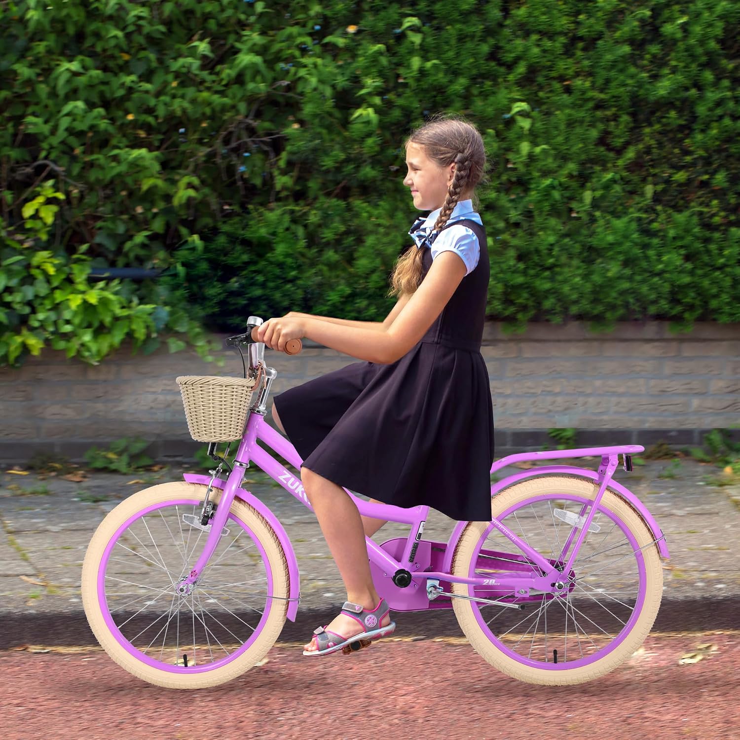 WEEROCK Girls Bike 20/24 Inch Kid Bicycle for 7 + Years Old, 20' 24' Bikes with Front Basket and Rear Rack, V and Coaster Brake for Children, Student Multiple Colors