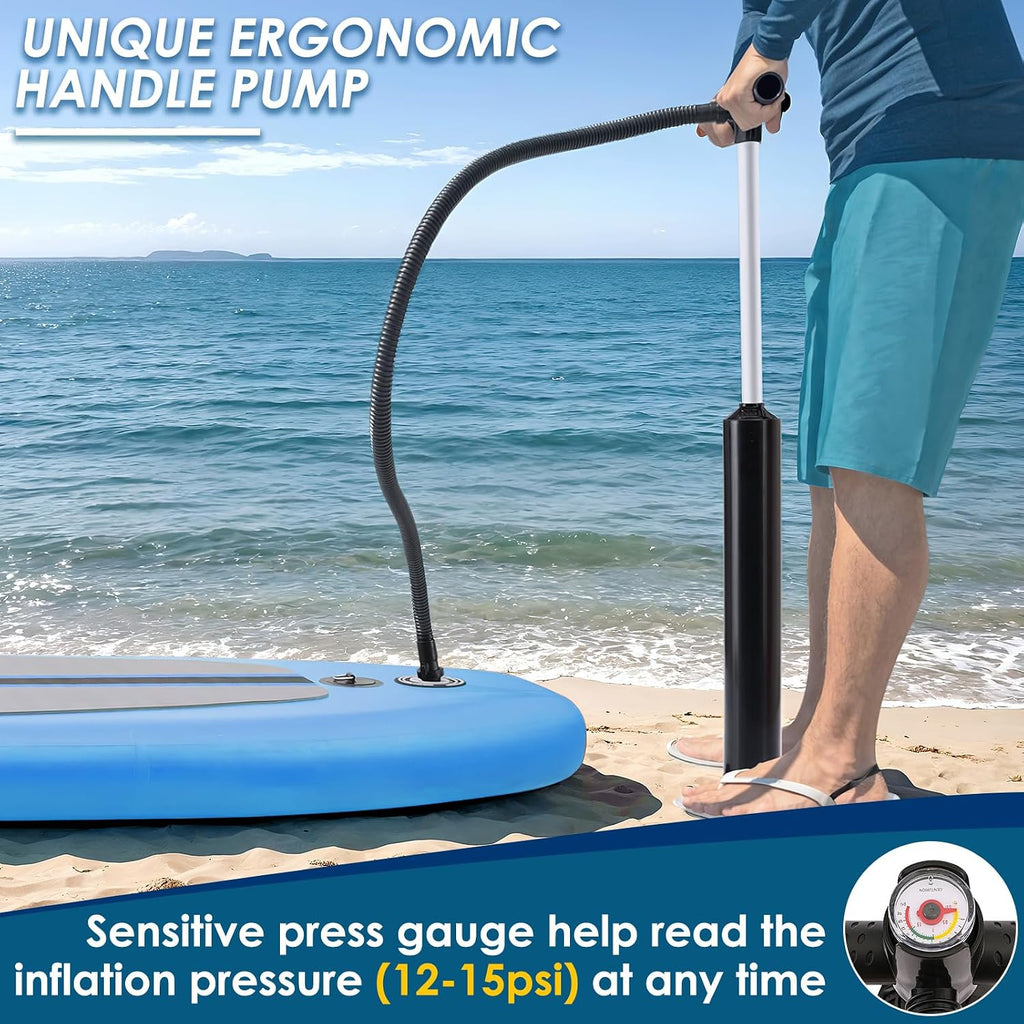TLSUNNY 12FT Inflatable Stand Up Paddle Board, 3 Fins Paddleboard with Full SUP Accessories for All Skill Levels, Portable Two-Way Hand Pump and Carry Bag, 400LBS