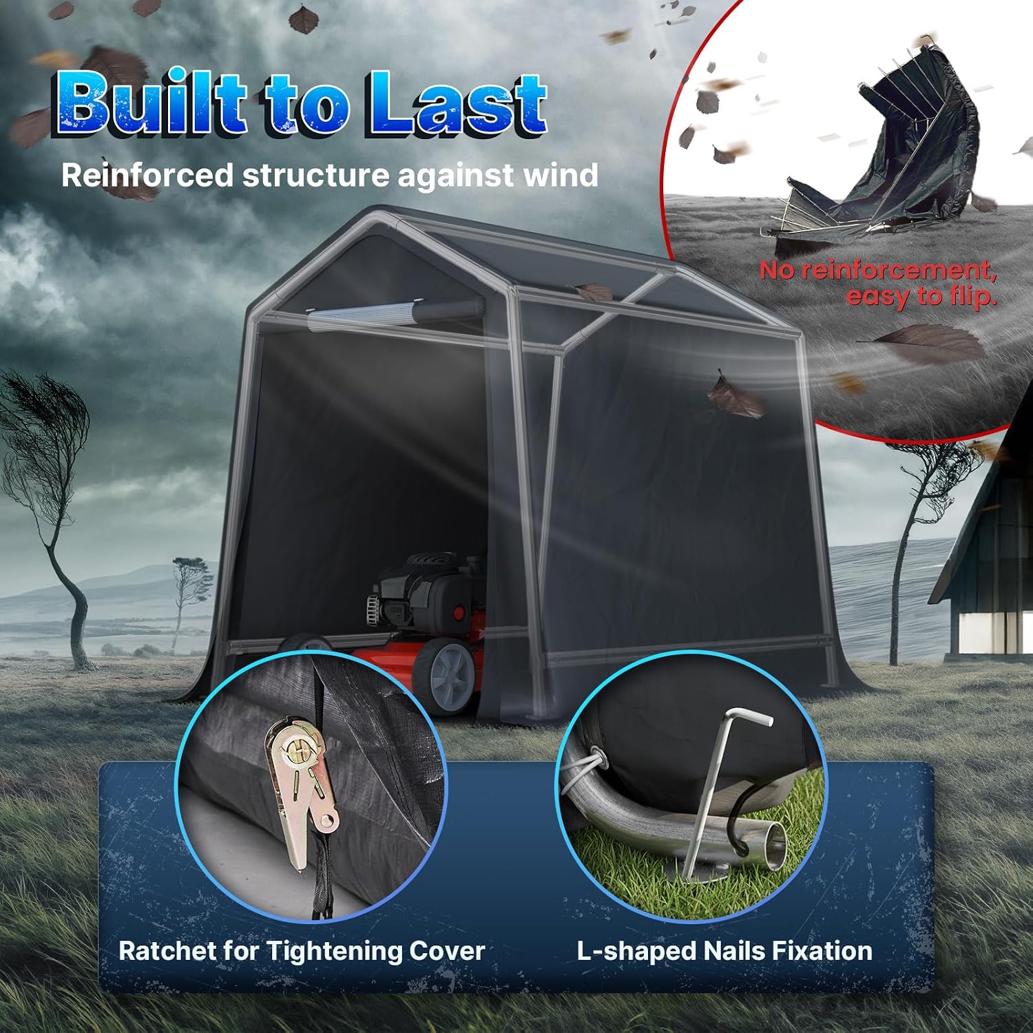 ADVANCE OUTDOOR 6x8 ft Outdoor Portable Storage Shelter Shed with 2 Roll up Zipper Doors & Vents Carport for Motorcycle Waterproof and UV Resistant Portable Garage Kit Tent, Gray