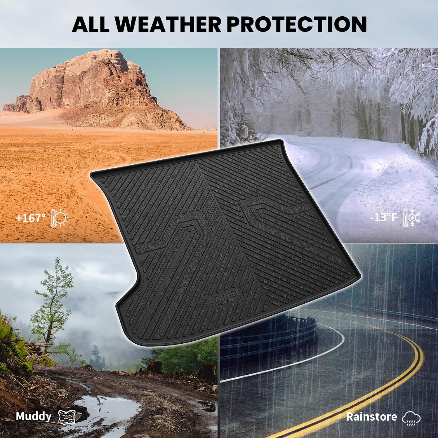 LASFIT Cargo Mat for Kia EV6 2024 2023 2022, All Weather TPE Custom Fit Easy Clean Car Trunk Mat for Kia EV6 2022-2024 Cargo Liner, Black