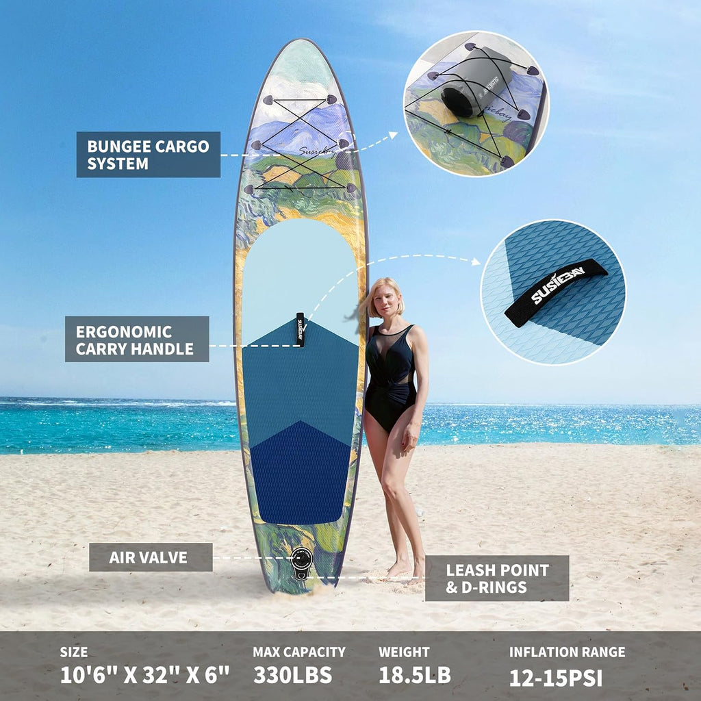 Inflatable Stand Up Paddle Board, 11ft 10'6' Paddle Board for Adults & Youth, Durable SUP Accessories with Non-Slip Deck, Dual Hand Pump,10L Dry Bag,108L Backpack