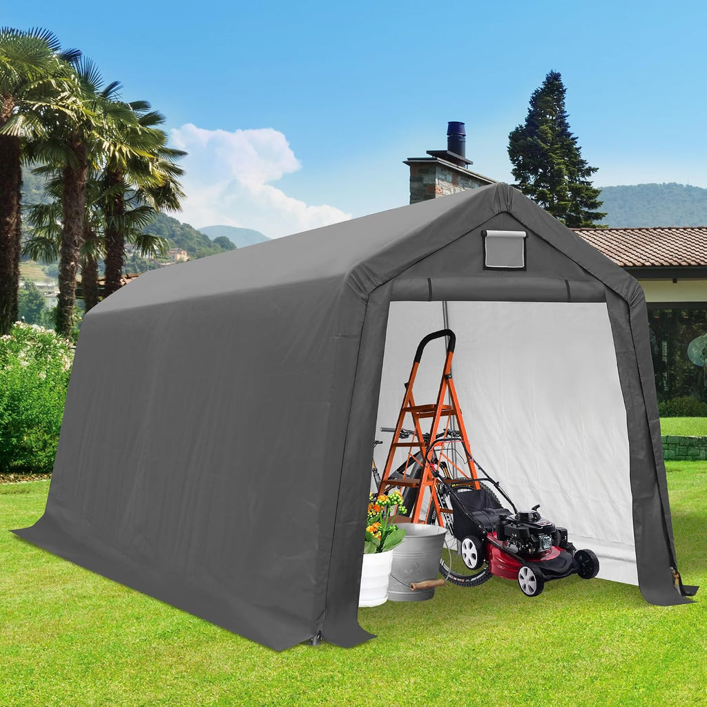 8x14 Ft Outdoor Storage Shelter, Heavy Duty Waterproof Portable Shed with Roll-up Zipper Door and Ventilated Windows for Motorcycle, Bike, Tools