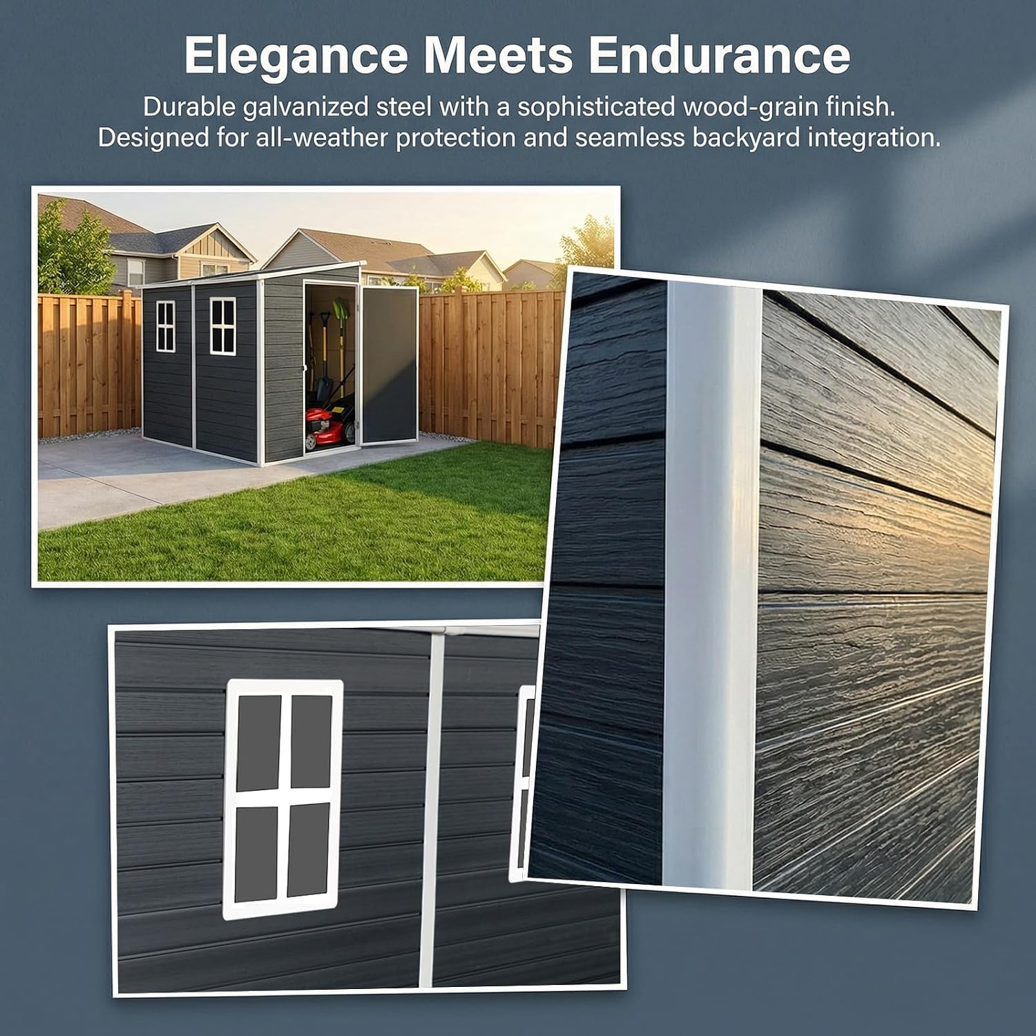 Outdoor Storage Shed with Floor Included, 4x8FT Plastic Storage Shed with Floor with 2 Windows and Lockable Door, Backyard Storage Sheds for Garden Tools, Bike