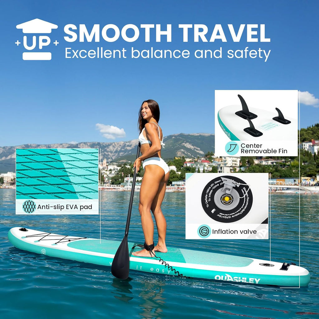 Quashley Inflatable Stand Up Paddle Board,Inflatable Paddleboards 32/34 Inch Wide,All Around SUP for Beginners with Lightweight Paddle,Hand Pump,Backpack,Leash,Durable & Portable iSUP Board