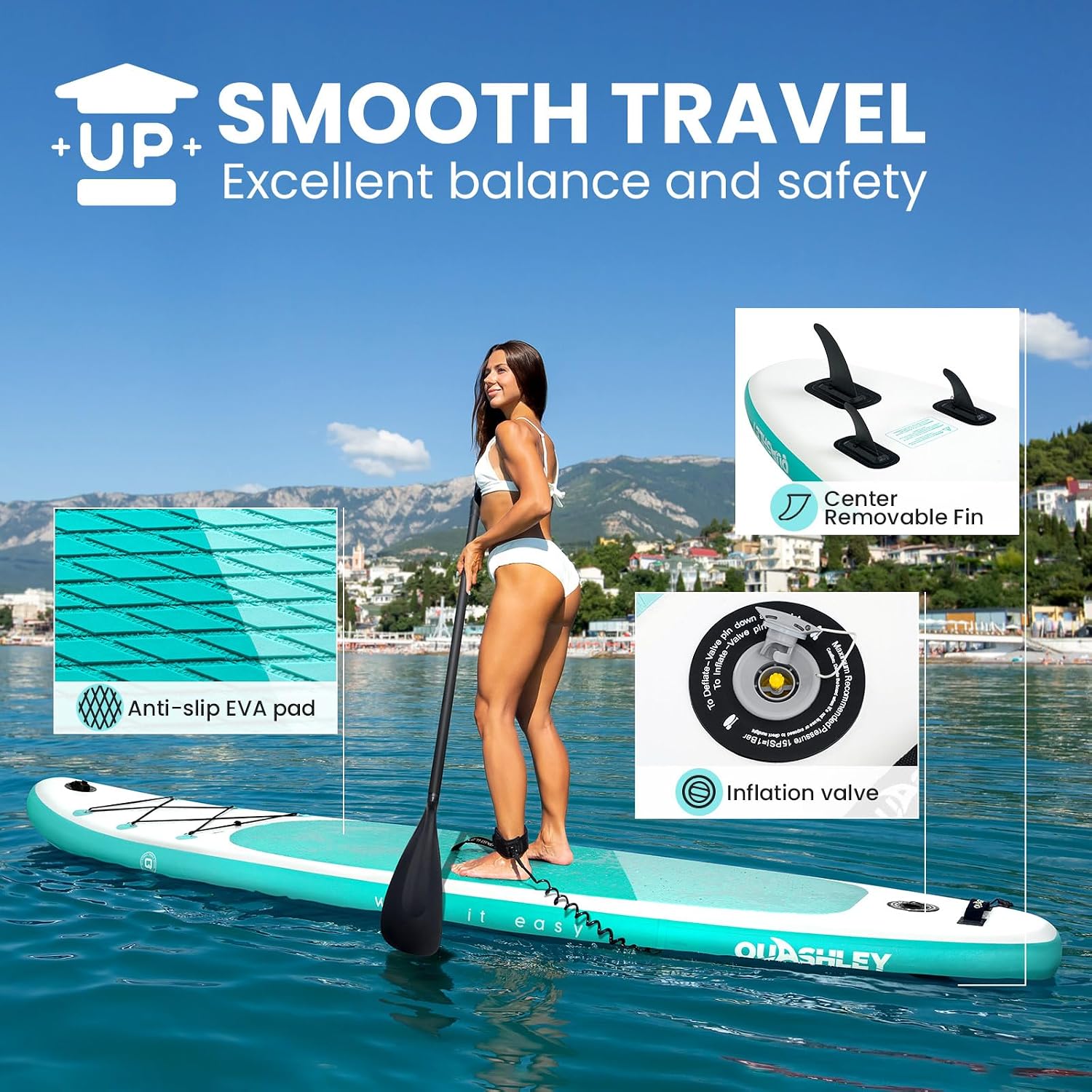 Quashley Inflatable Stand Up Paddle Board,Inflatable Paddleboards 32/34 Inch Wide,All Around SUP for Beginners with Lightweight Paddle,Hand Pump,Backpack,Leash,Durable & Portable iSUP Board