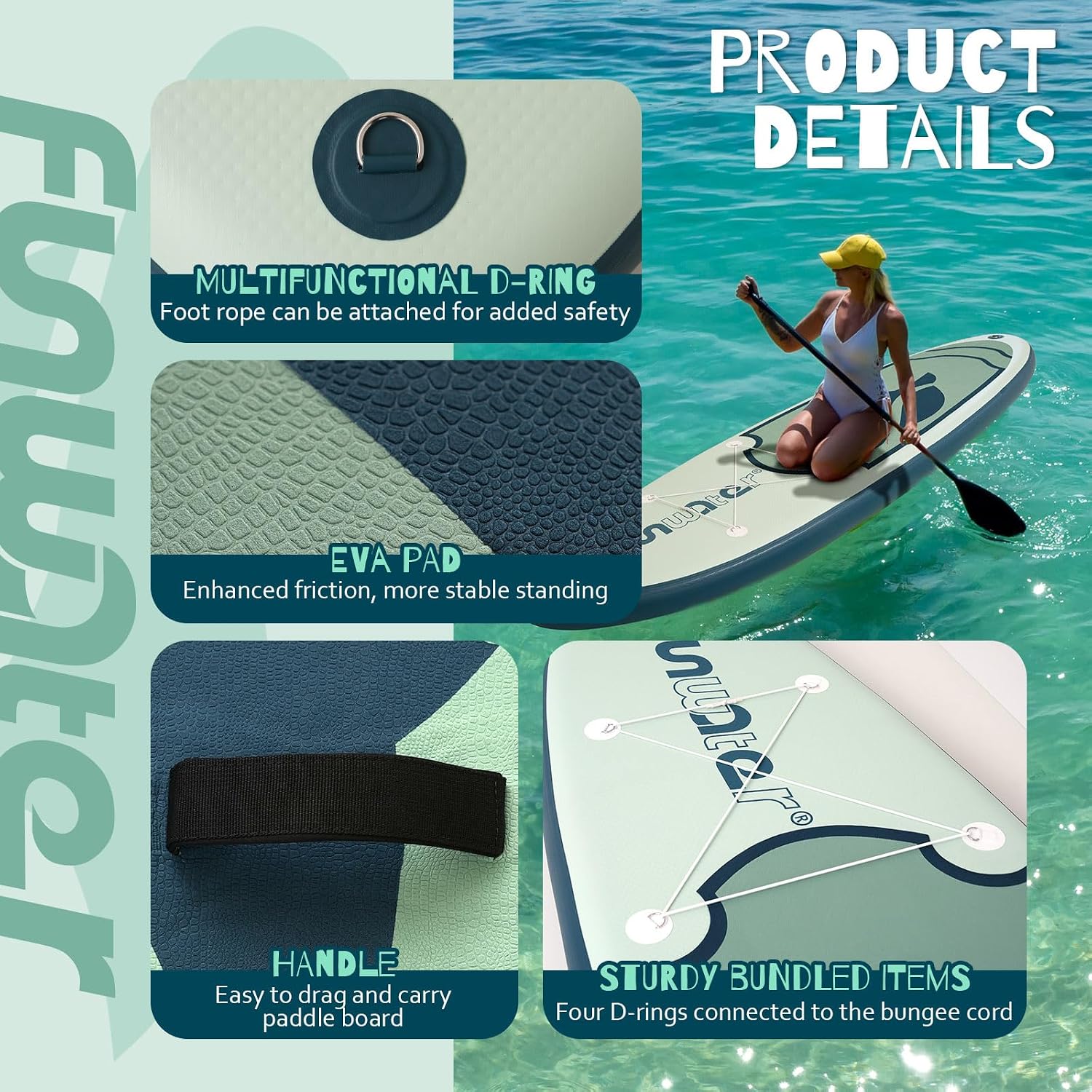 FunWater Inflatable Stand Up Paddle Board with Premium SUP Paddleboard Accessories, Anti-Slip EVA Deck, 11'6''/11'/10'6'' Paddle Boards for Adults & Youth of All Skill Levels