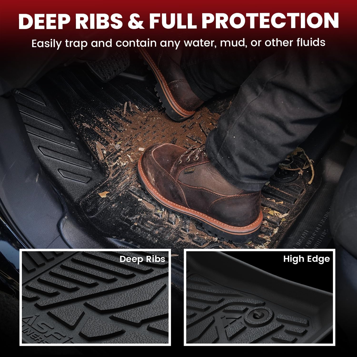 LASFIT Floor Mats for Nissan Frontier 2009-2021 King Cab (Not Fit Crew Cab), All Weather TPE Custom Fit Easy Clean Durable No-Curling Floor Liners for Frontier 1st & 2nd Row Car Mats, Black