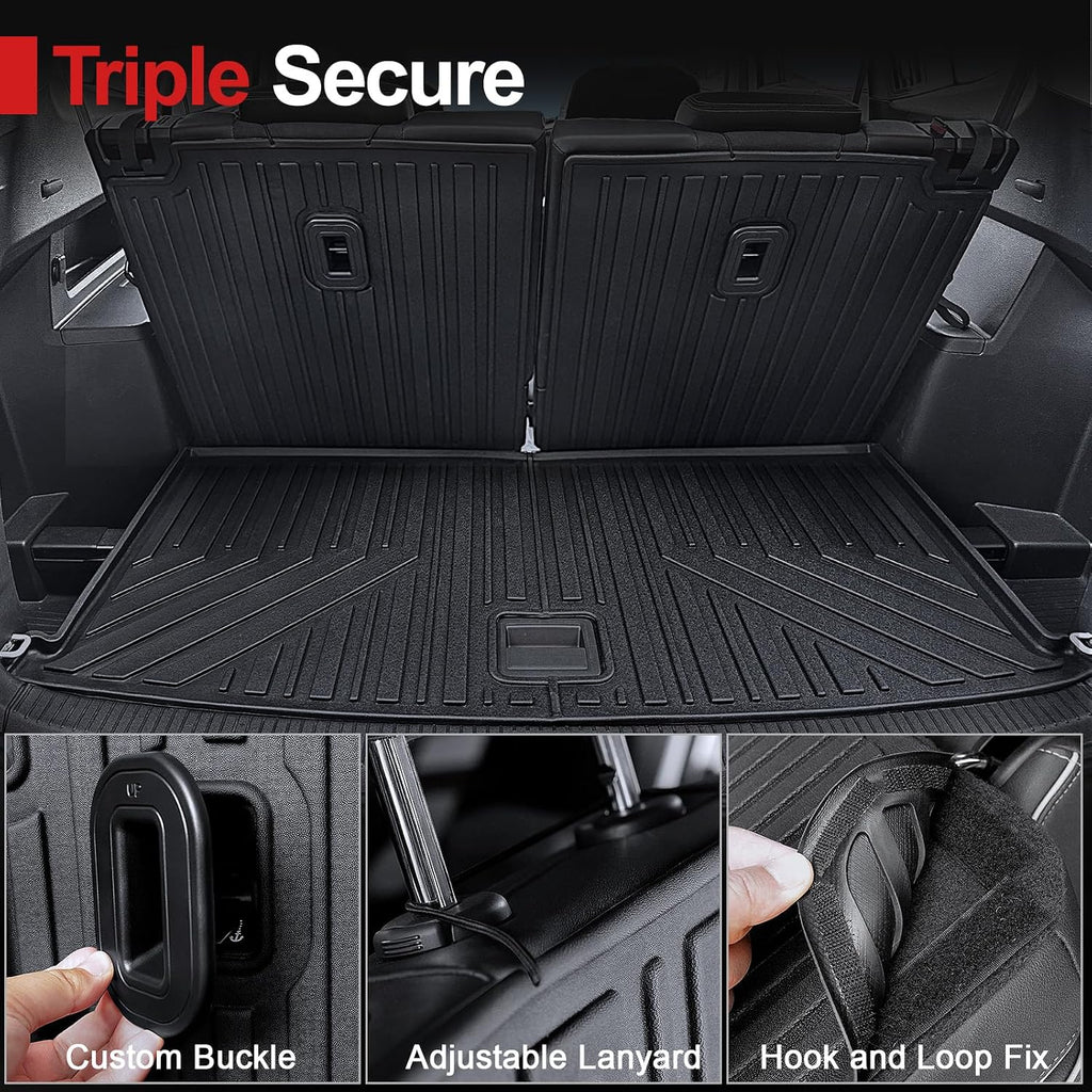 Floor Mats for 2018-2025 2026 Volkswagen Atlas 7 Passenger Bench Seating (Not for Cross Sport), All Weather TPE Durable Cargo Mat with Backrest Mats for VW Atlas Accessories