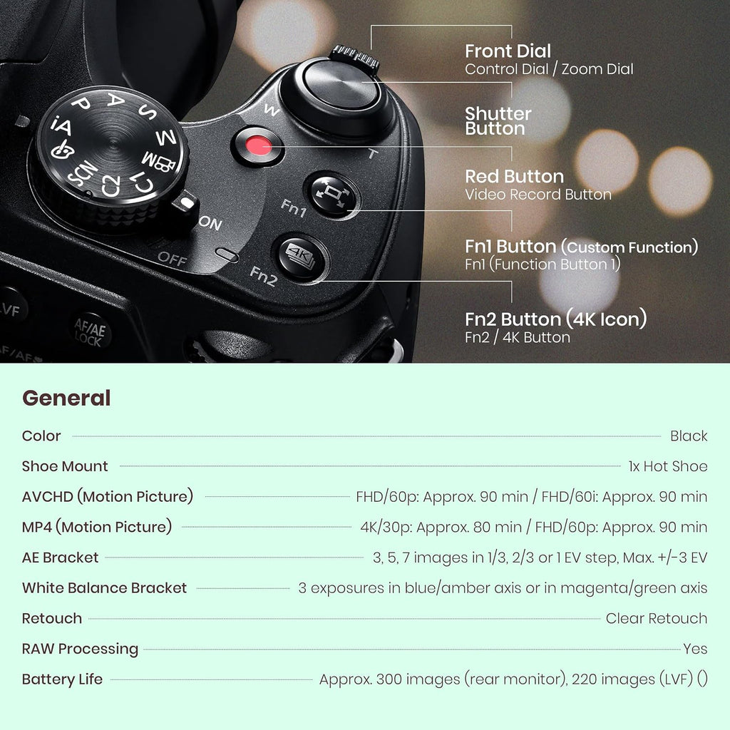 Panasonic LUMIX FZ80D Point & Shoot Digital Camera, 18.1MP, 4K Photo/Video, 60x Zoom (20-1200mm) Lens, Power O.I.S., Bundle w/ 64GB Card, Shoulder Bag, Cleaning Kit, Panasonic 1-Year Warranty