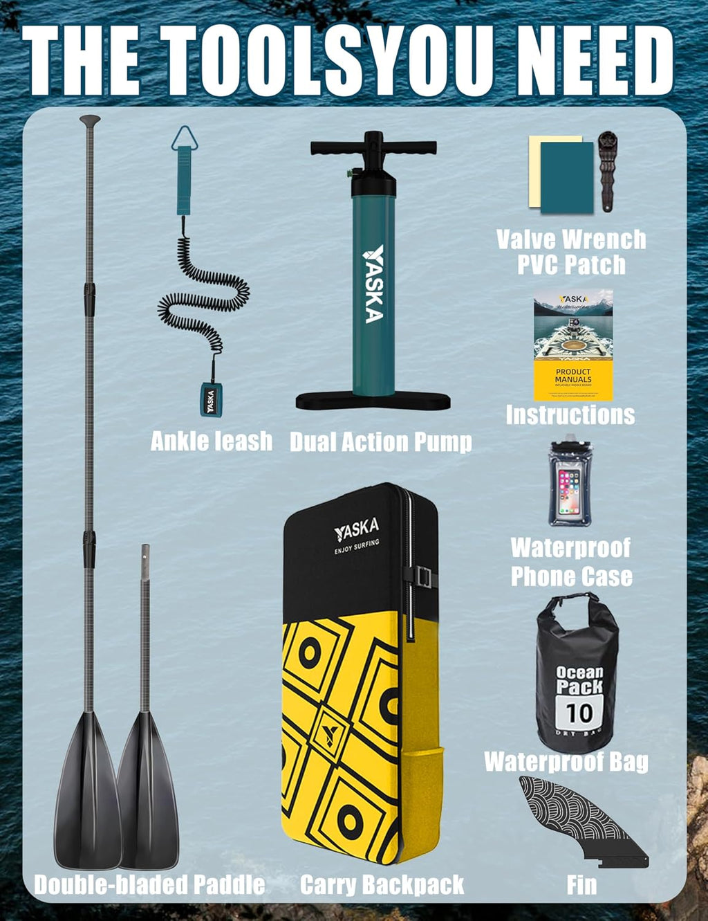YASKA Inflatable Stand up Paddle Board 11ft with Premium SUP Accessories,Extra Wide Design Non-Slip Paddleboard for Beginner Adults Advenor Yoga Fishing