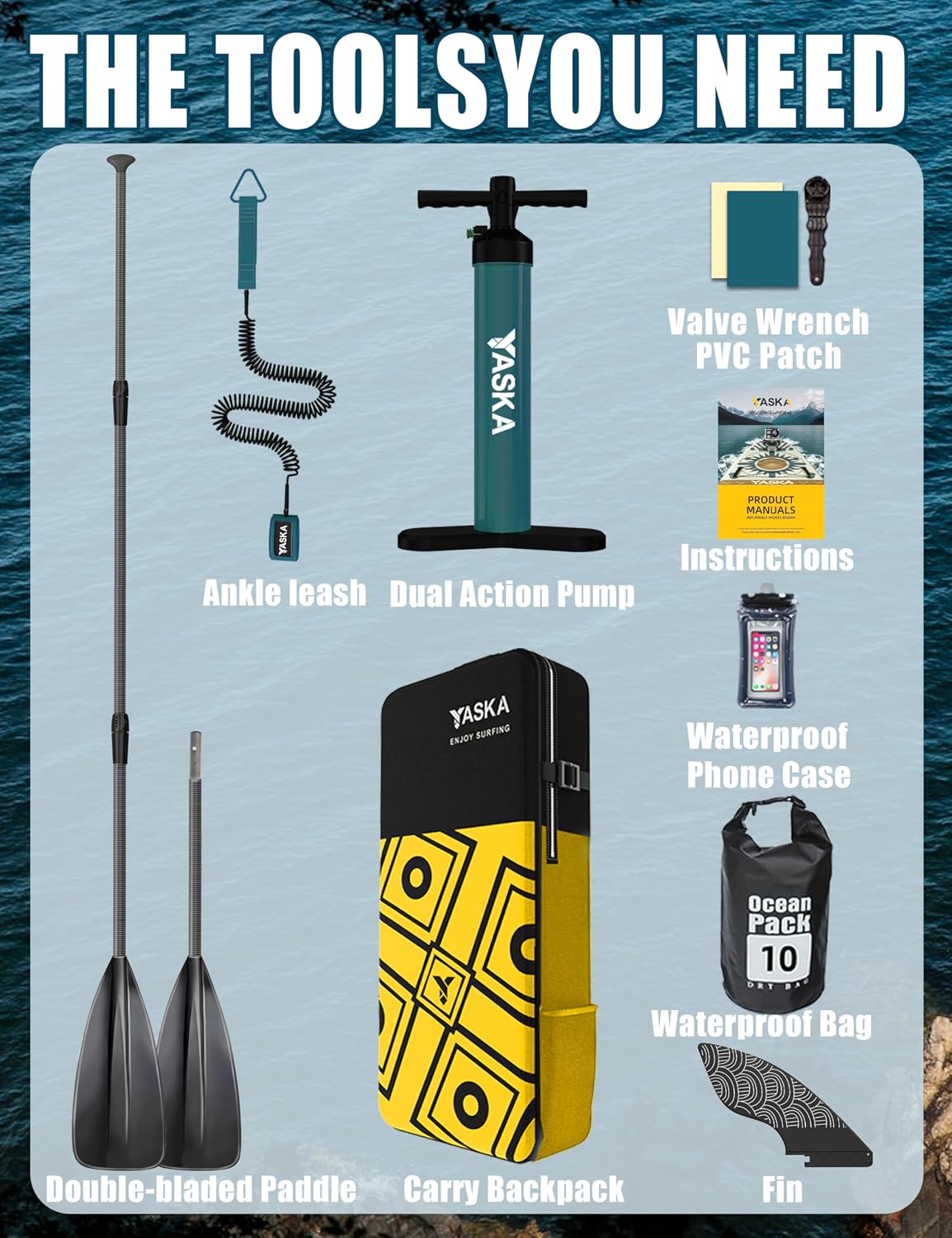 YASKA Inflatable Stand up Paddle Board 11ft with Premium SUP Accessories,Extra Wide Design Non-Slip Paddleboard for Beginner Adults Advenor Yoga Fishing