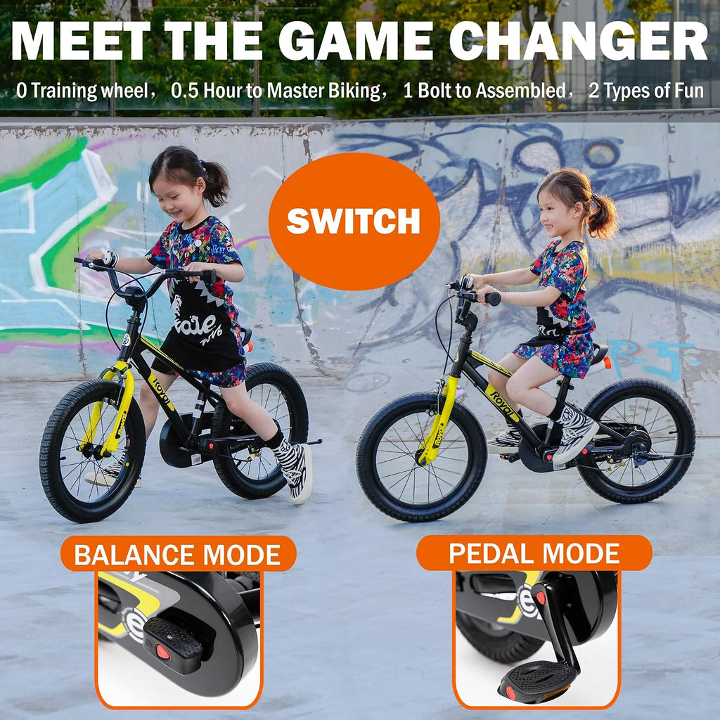 RoyalBaby EZ Kids Bike 12 14 16 18 20 Inch Balance Pedal 2-in-1 Training Bicycle Boys Girls Ages 3 to 12 Years Easy Learn for Beginners