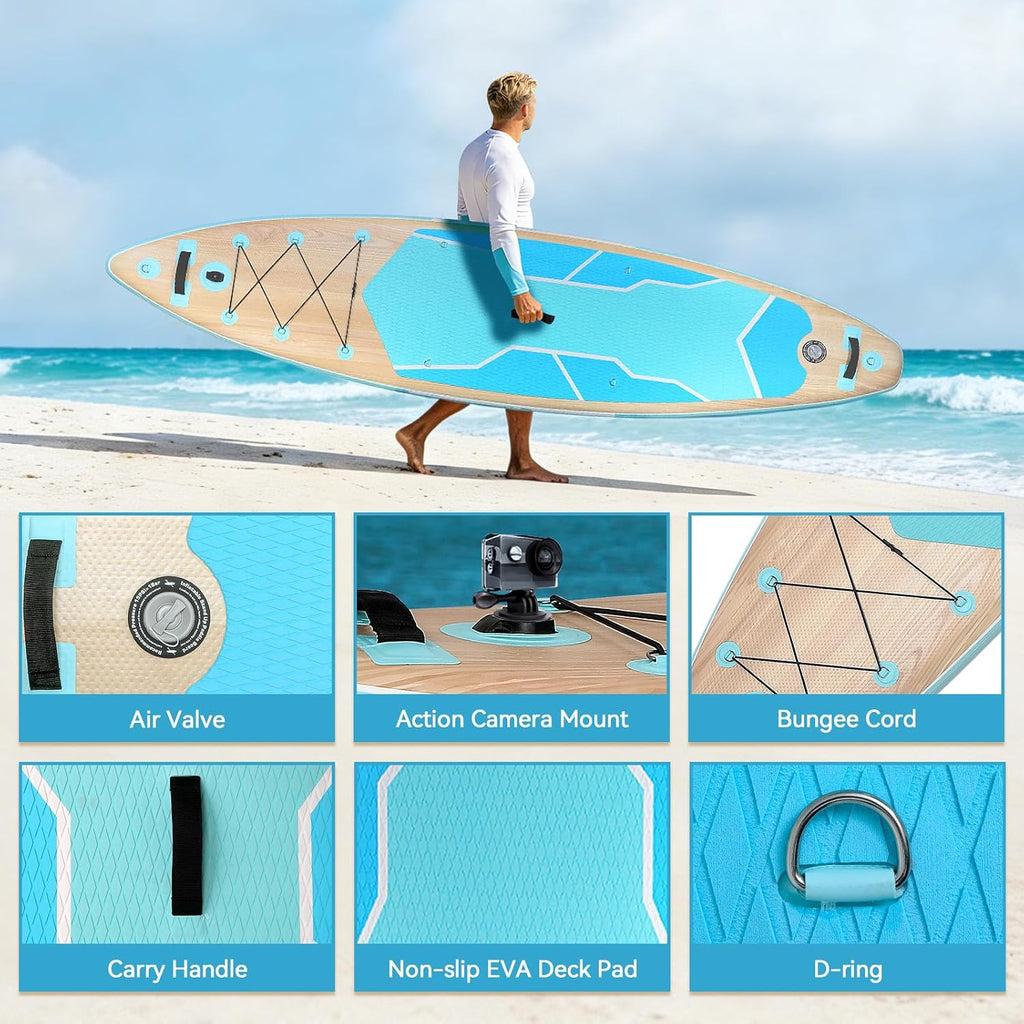 YUSING 11' Inflatable Stand Up Paddle Board with Kayak Seat, Non-Slip Deck SUP Paddle Board with Premium Kayak and SUP Accessories & Backpack, Portable Standing Boat for Youth & Adult