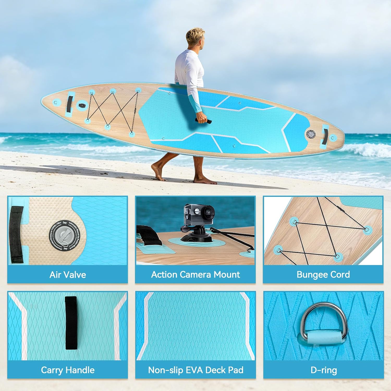 YUSING 11' Inflatable Stand Up Paddle Board with Kayak Seat, Non-Slip Deck SUP Paddle Board with Premium Kayak and SUP Accessories & Backpack, Portable Standing Boat for Youth & Adult