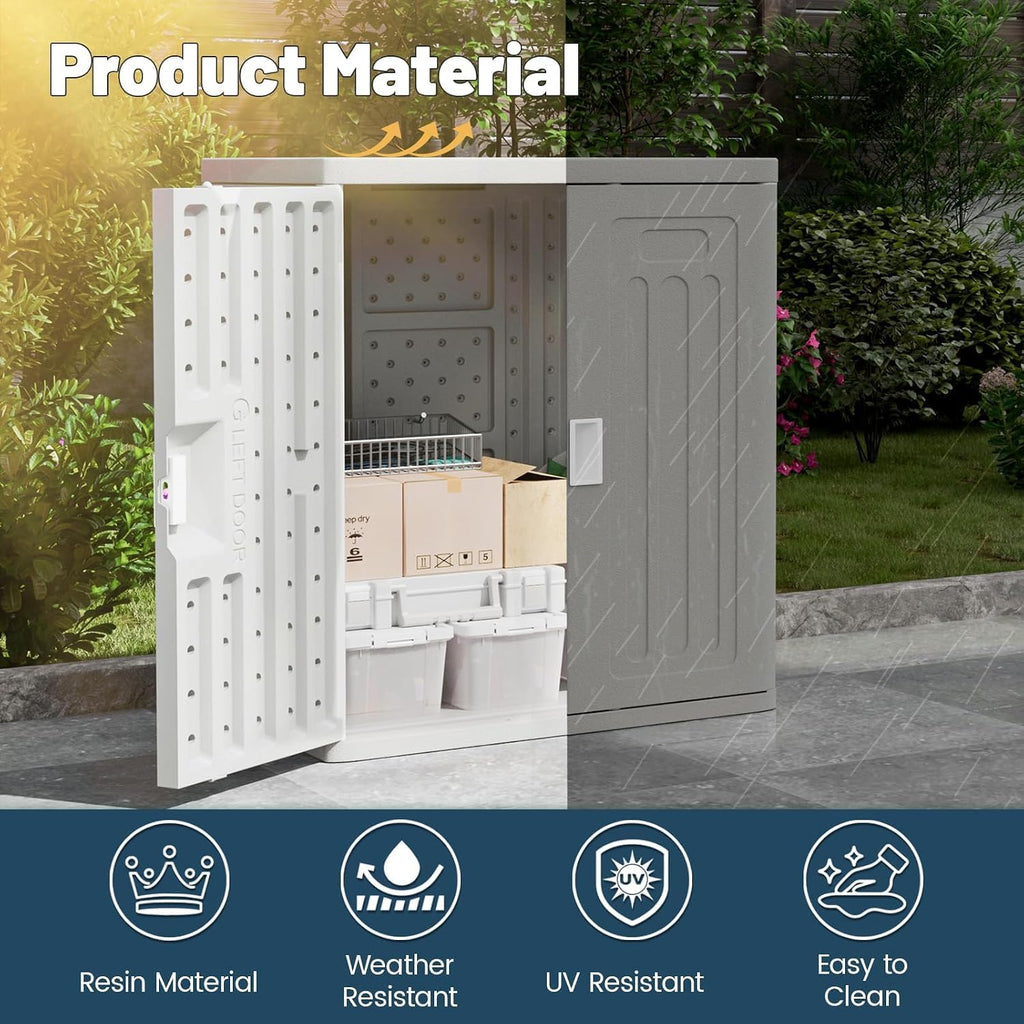 Amopatio Outdoor Storage Cabinet with Lockable Doors, Resin Cabinet Waterproof Freestanding Outdoor Patio Storage Shed for Garden Tools, 19.7' D x 29.5' W x35.4 H, Gray