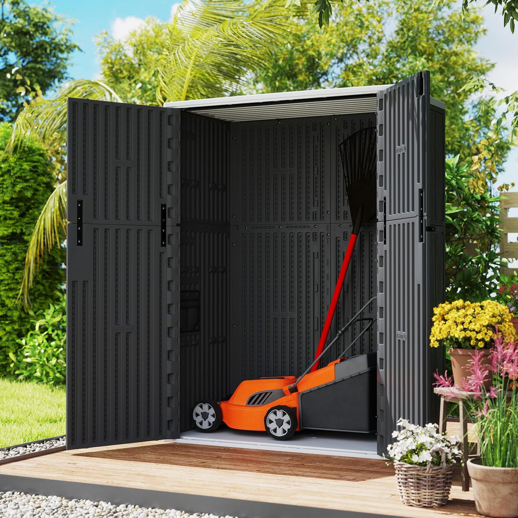 ZZM 57 Cu.ft Outdoor Storage Shed with Floor HDPE Double-Wall Resin Sheds Outdoor Storage, Lockable Weatherproof Storage Cabinet Fit for Garden Tools, Garage can, Bike, Patio Furniture, Black