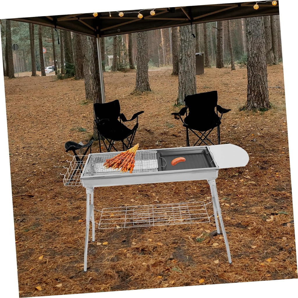 Yardwe 1Set Portable Bbq Grill with Detachable Mesh Net and Pan Barbecue Rack for Camping and Outdoor Picnics Easy to Clean Durable Safe Bbq Tool