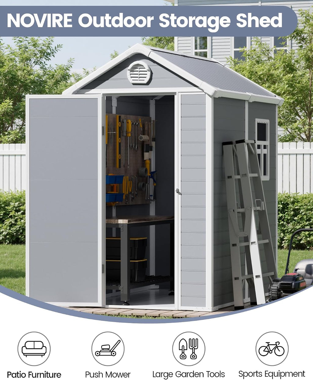 6x4.5 Resin Outdoor Storage Shed with Enhanced Roof Runoff & Floor, Secure Hidden Screws Design, Durable Build for Deck, Pool Supplies, and Versatile Storage, Aritic Light Grey