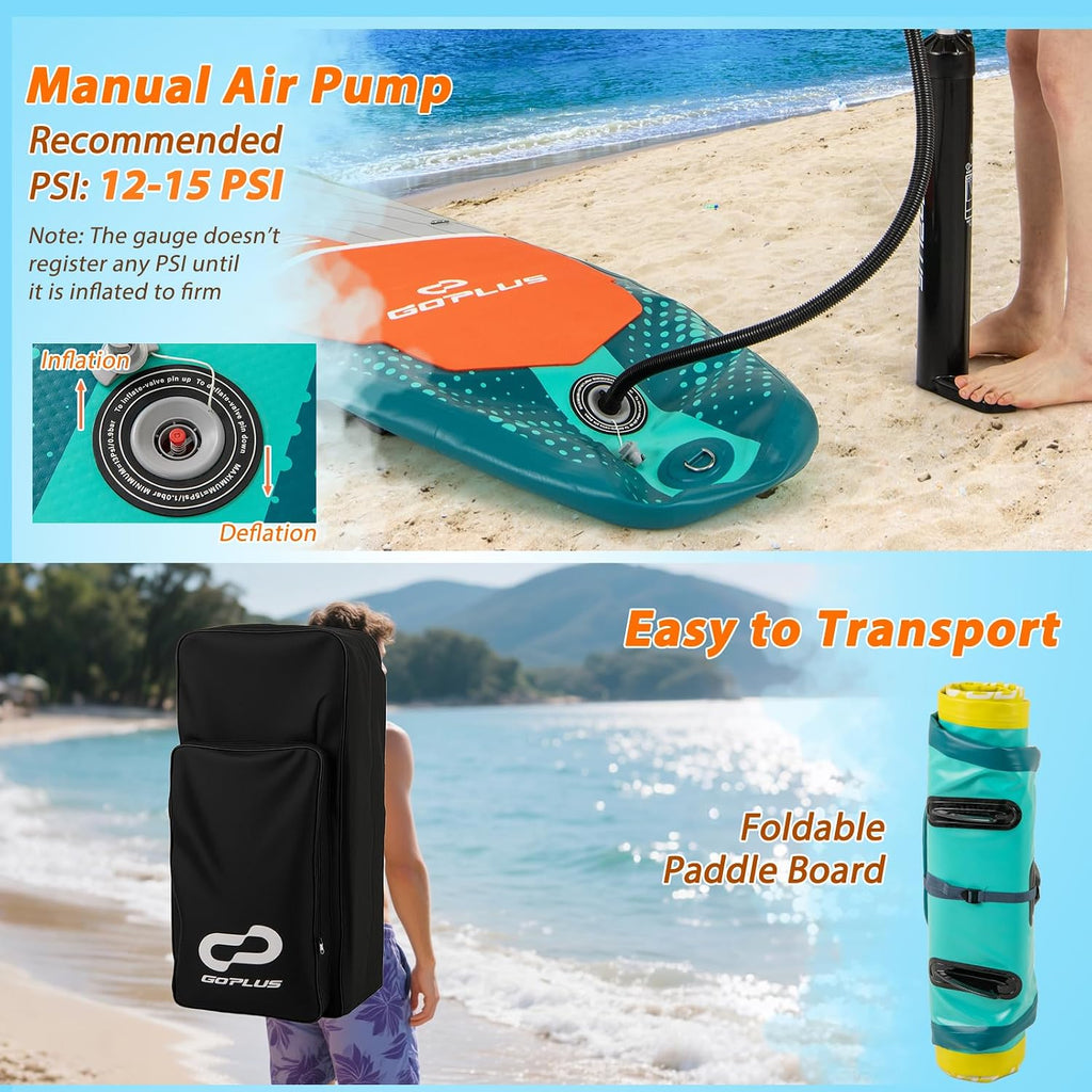 Goplus Inflatable Stand Up Paddle Board for Adults, 11FT SUP w/Premium Kayak Seat, Adjustable Paddle, Leash, Hand Pump, Repair Kit, Waterproof Phone Pouch, Backpack, Non-Slip Deck