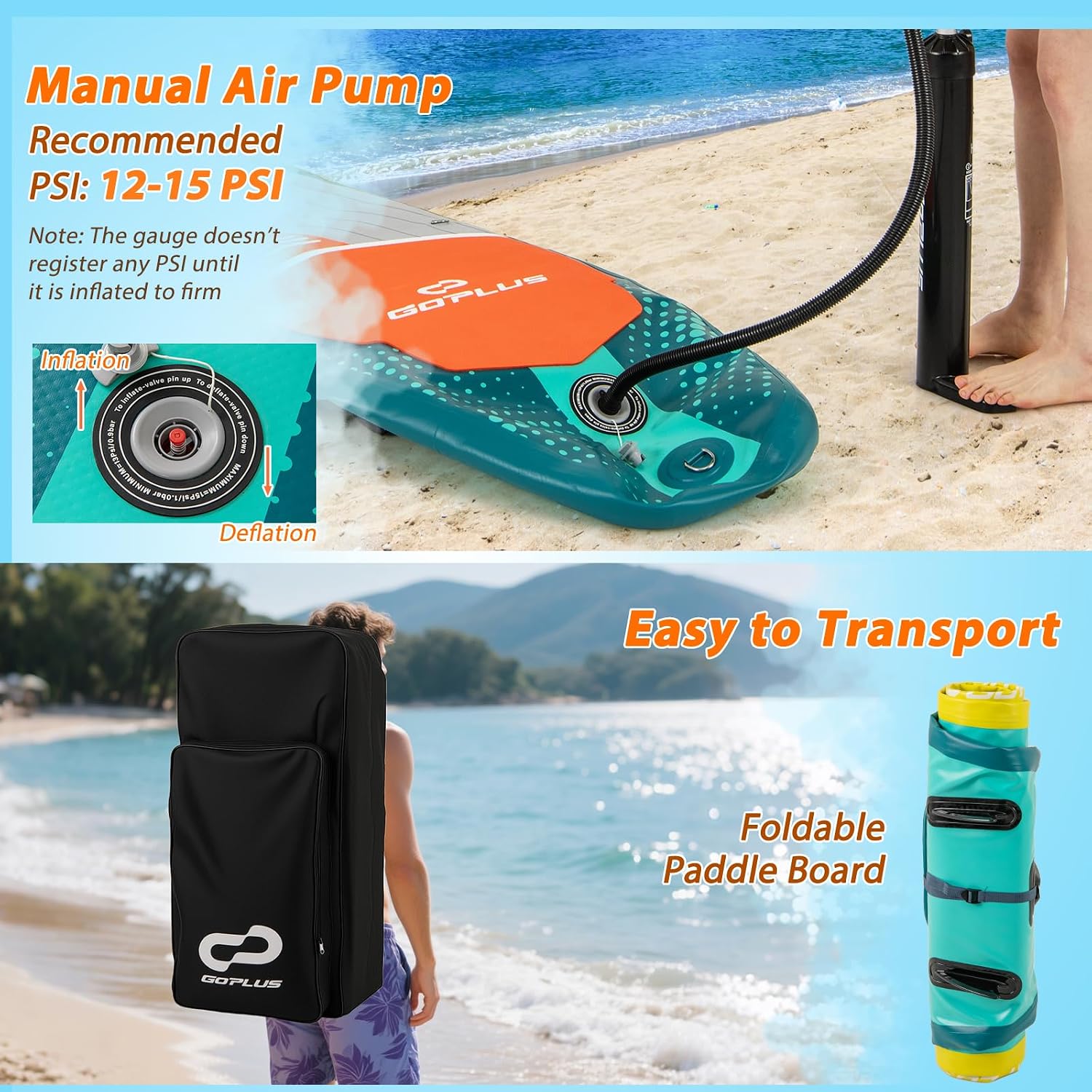 Goplus Inflatable Stand Up Paddle Board for Adults, 11FT SUP w/Premium Kayak Seat, Adjustable Paddle, Leash, Hand Pump, Repair Kit, Waterproof Phone Pouch, Backpack, Non-Slip Deck