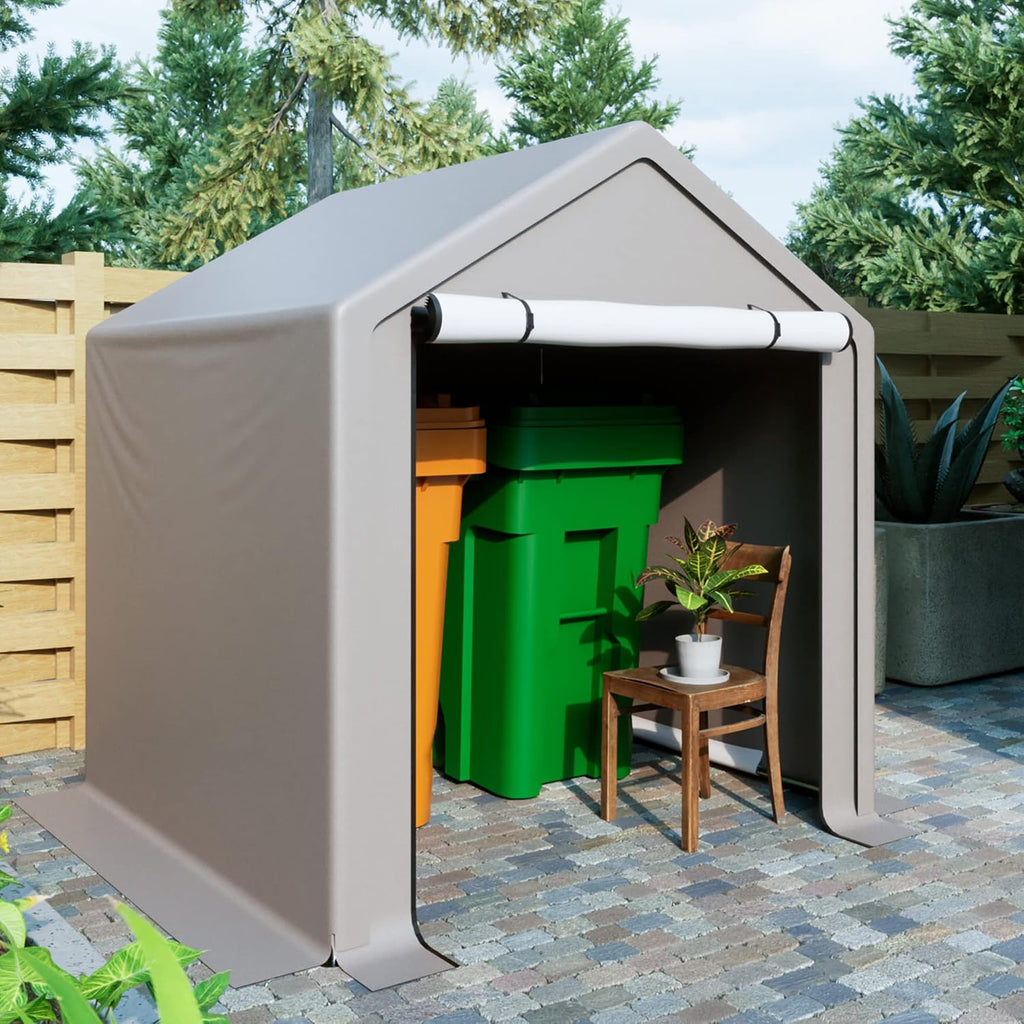6 x 6 ft Portable Outdoor Storage Tent Shelter Shed, Heavy Duty Storage Tent with Roll-up Doors Shelter for Garden Tool, Lawn Mower, Motorcycleand, Bike - Gray