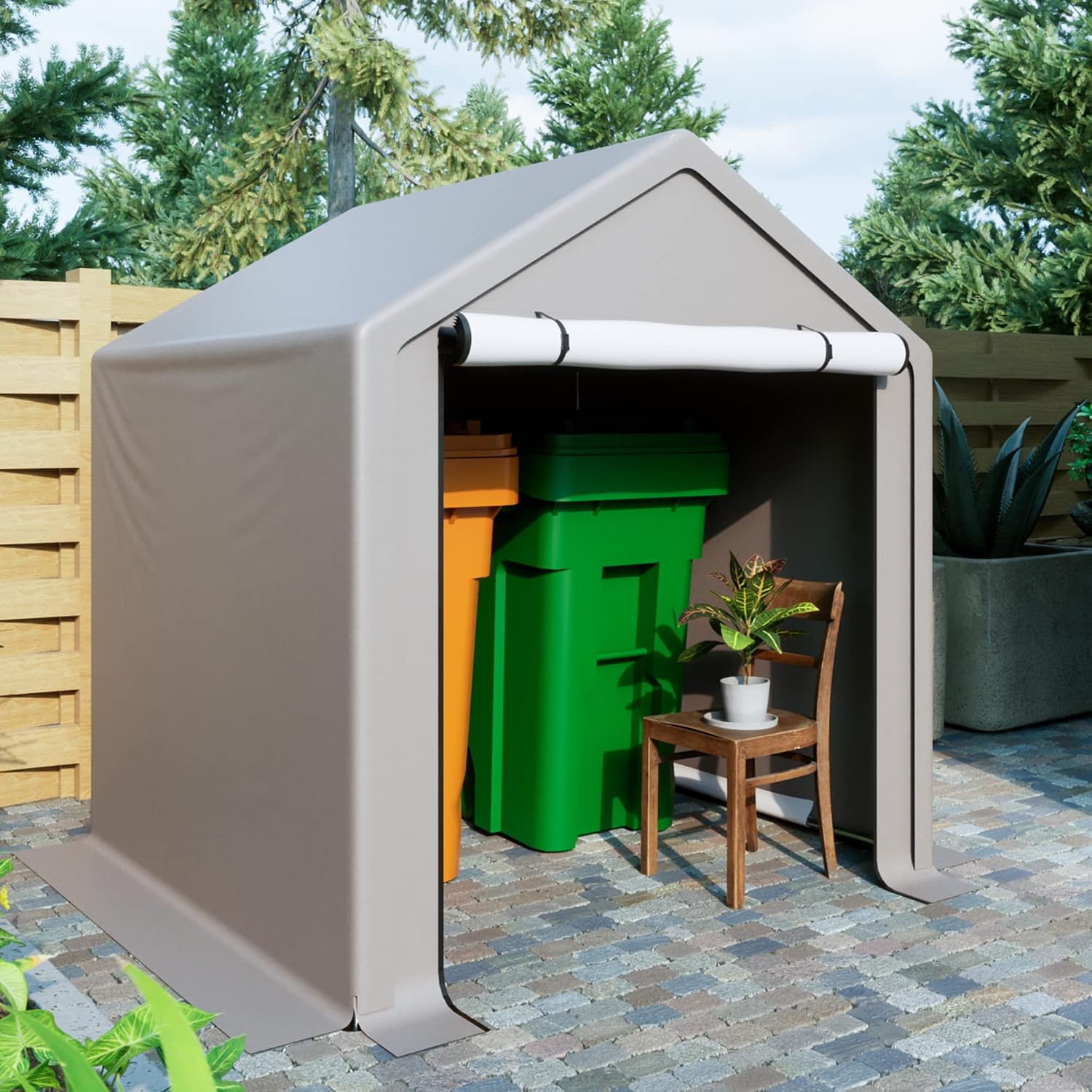 6 x 6 ft Portable Outdoor Storage Tent Shelter Shed, Heavy Duty Storage Tent with Roll-up Doors Shelter for Garden Tool, Lawn Mower, Motorcycleand, Bike - Gray