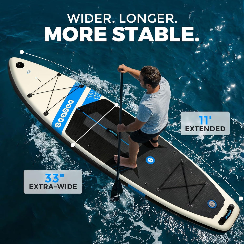 Inflatable Stand Up Paddle Board Includes Paddle, Dual Action Pump, and Accessories 11ft Lightweight iSUP, 33'*6' Wide Stable Design, Anti-Slip EVA Deck, Paddle Board for Adults