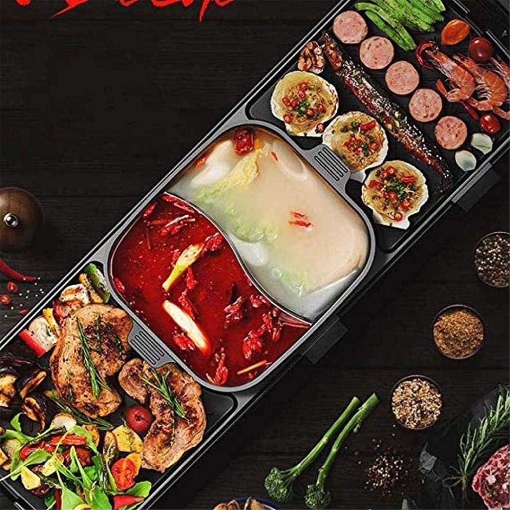 Indoor Korean Barbecue Grill BBQ - The Electric BBQ Grill and Hot Pot. Tabletop Grill and Fondue with Ceramic Coating.2000W,Portable Nonstick Griddle