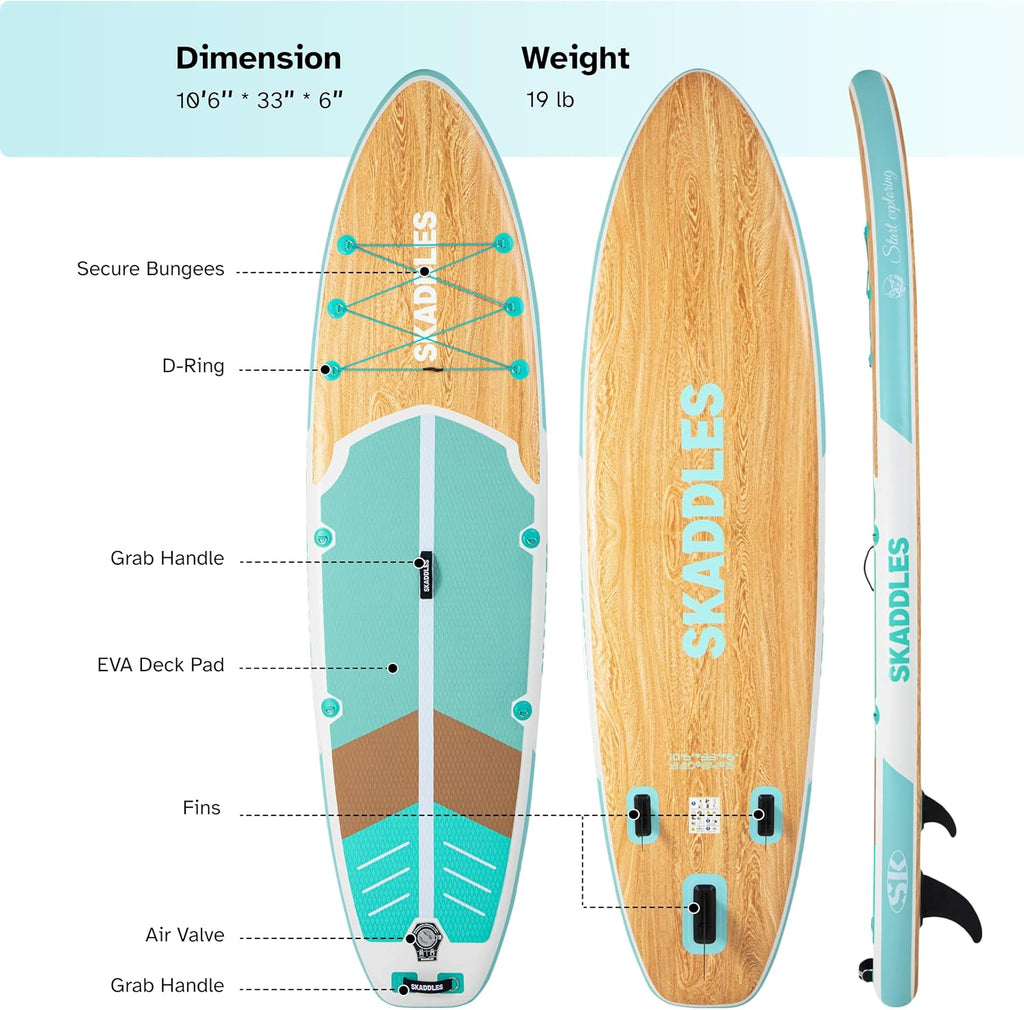 10'6'' Inflatable Stand Up Paddle Board (SUP) for Adults and Youth with Non-Slip Deck – Complete Accessories Kit, for Fishing, Yoga, Fitness & Family Fun
