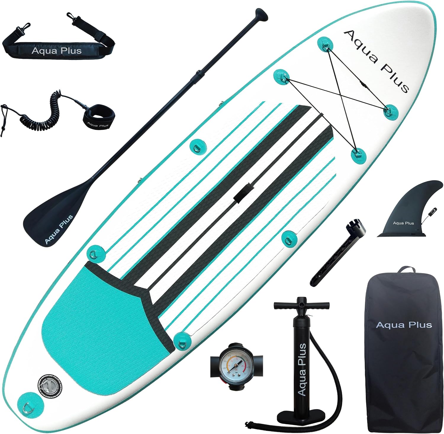 Aqua Plus 6inches Thick Inflatable SUP for All Skill Levels Stand Up Paddle Board,Paddle,Pump,ISUP Travel Backpack, Leash,Shoulder Strap,Youth,Adult Inflatable Paddle Board