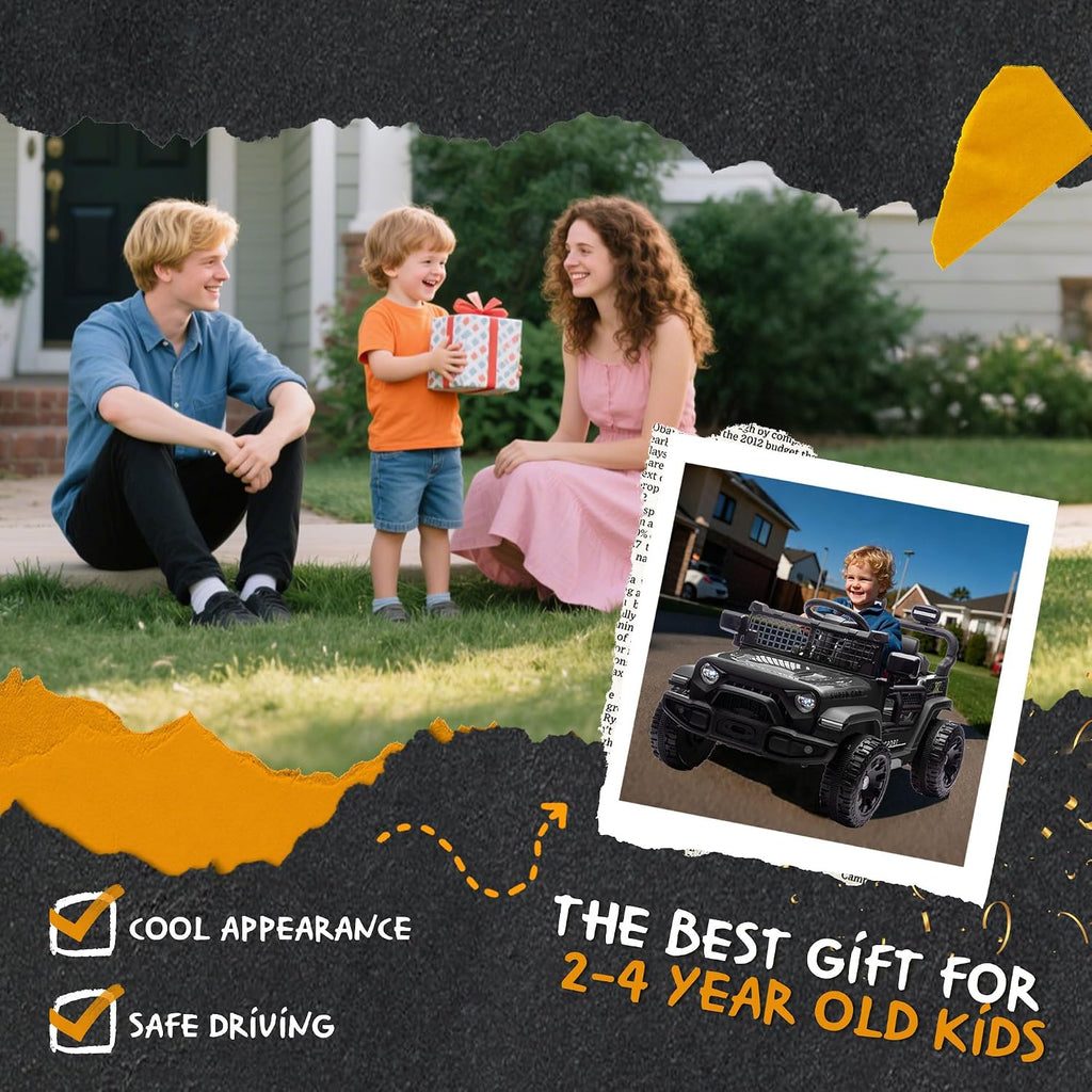 24V Ride On Jeep Car, Toddler Ride On Toys w/Parents Remote Control, One Seat Electric Car for Kids 2-4 with 4-Wheel Suspension, Bluetooth, Music, 1.86-3.11MPH Adjustable Speed, Black