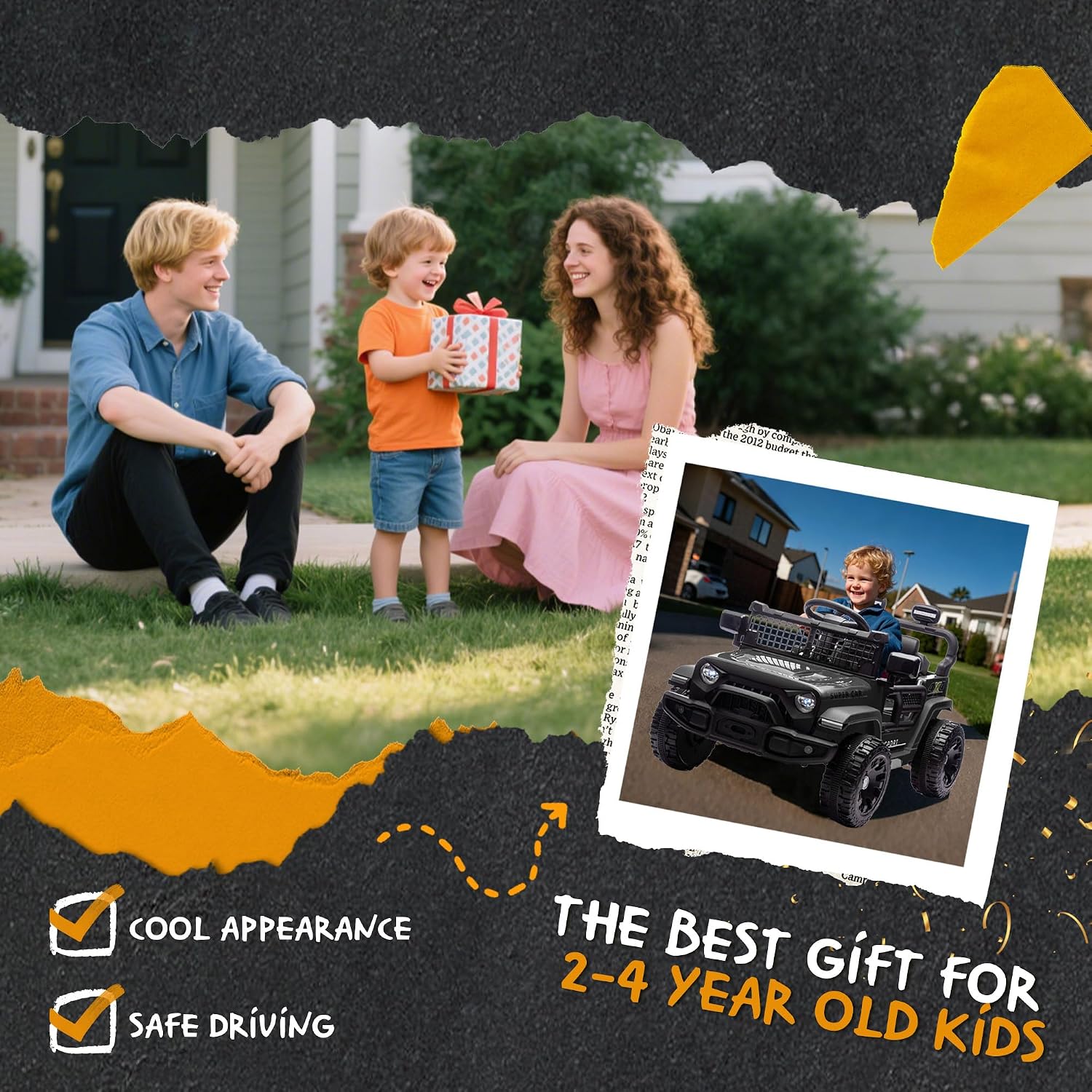 24V Ride On Jeep Car, Toddler Ride On Toys w/Parents Remote Control, One Seat Electric Car for Kids 2-4 with 4-Wheel Suspension, Bluetooth, Music, 1.86-3.11MPH Adjustable Speed, Black