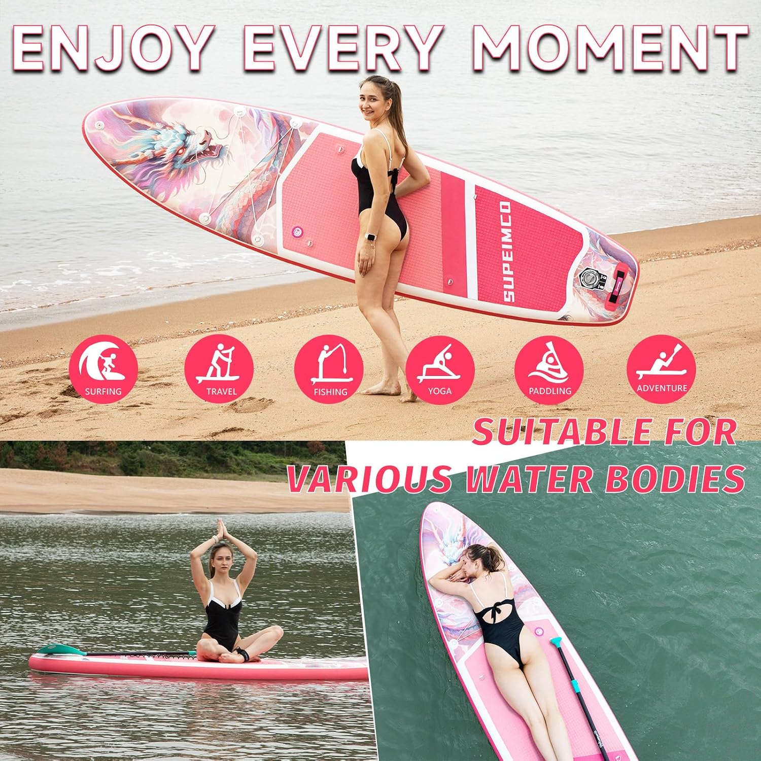 Inflatable Stand Up Paddle Board - Upgraded Glue-Free Hot Melt Technology, Long Service Life, 10'6', Anti-Slip EVA Deck, Full SUP Accessories, Included for Adults Youth All Skill Levels