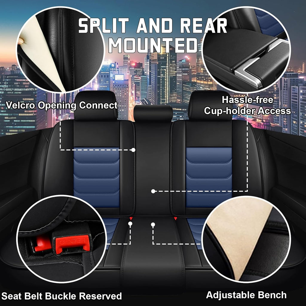 Car Seat Cover Full Set for Toyota Grand Highlander Seat Covers 2024-2025, Nappa Leather Waterproof Seat Covers For Cars, Airbag Safe, Universal Automotive Seat Covers(Standard Full Set/Black Blue)