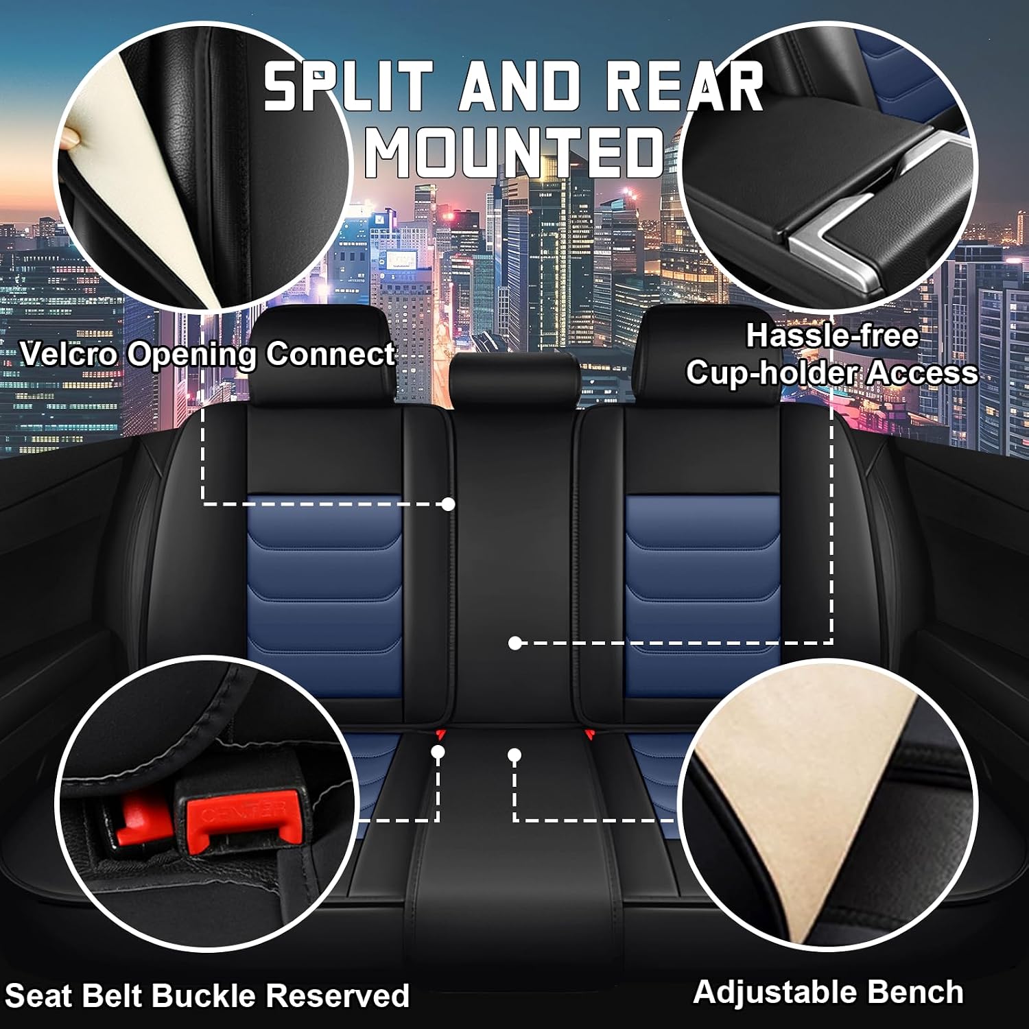 Car Seat Cover Full Set for Toyota Grand Highlander Seat Covers 2024-2025, Nappa Leather Waterproof Seat Covers For Cars, Airbag Safe, Universal Automotive Seat Covers(Standard Full Set/Black Blue)