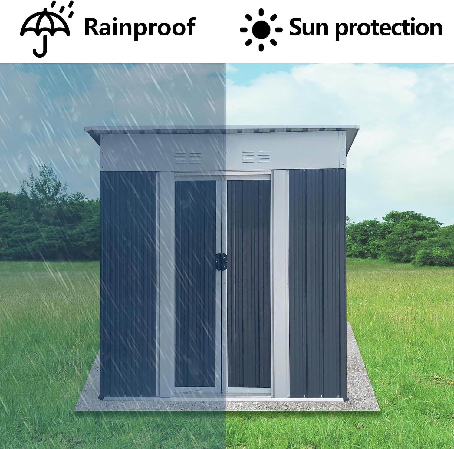 Ball & Cast 5x3FT Outdoor Storage Shed with Sloped Roof,Heavy Duty Metal Sheds with Sliding & Lockable Doors,Waterproof Tool Sheds for Garden,Backyard,Lawn,Easy to Assemble,Grey