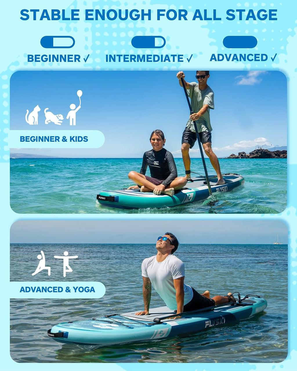 11'x34 Ultra Wide Paddleboards, Inflatable SUP&420lb Capacity for All Skill, Stand-up Paddle Board for Adults, Yoga/Fishing/Family, EVA Deck, US Fin, High-Pressure Pump, 100L Bag, Safety Leash