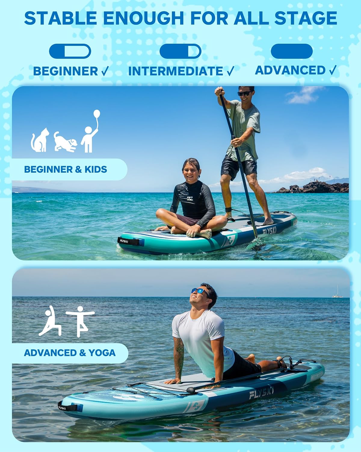 11'x34 Ultra Wide Paddleboards, Inflatable SUP&420lb Capacity for All Skill, Stand-up Paddle Board for Adults, Yoga/Fishing/Family, EVA Deck, US Fin, High-Pressure Pump, 100L Bag, Safety Leash