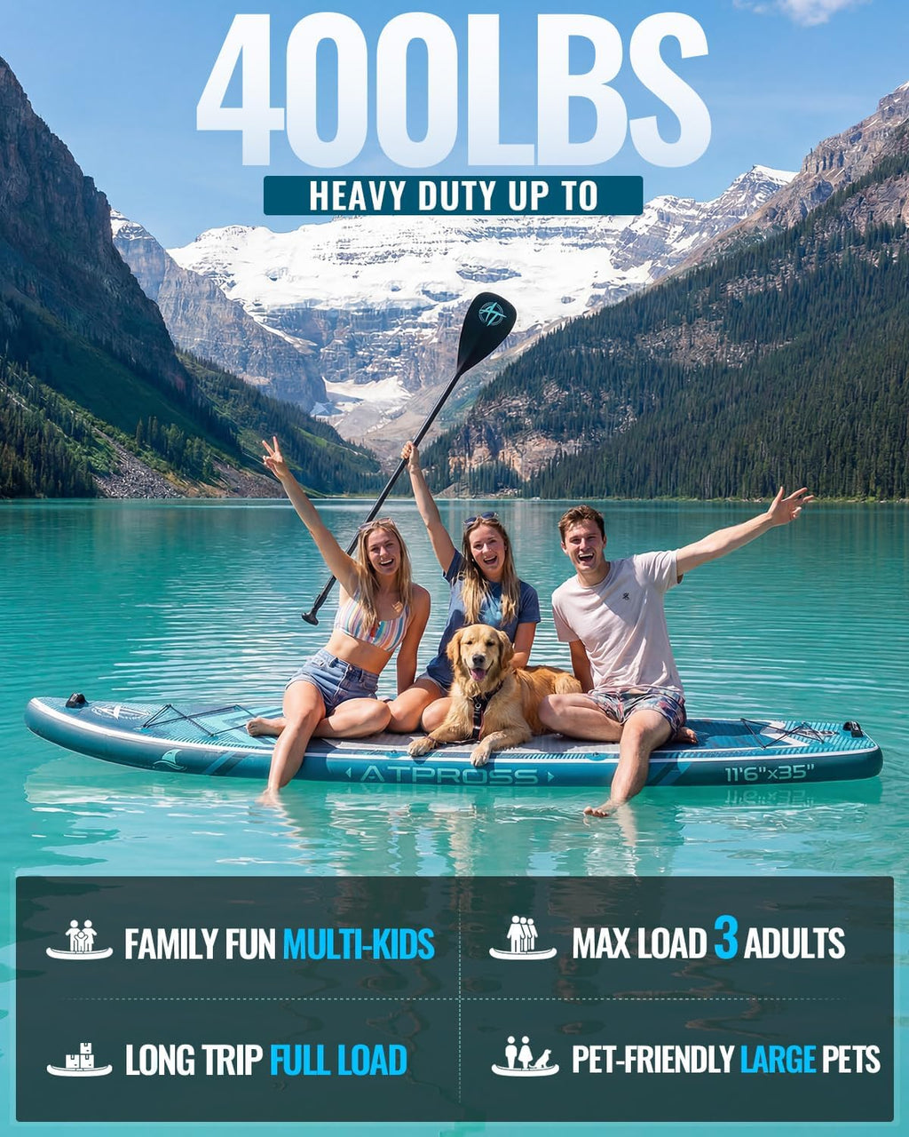 11'6'x35' Inflatable Paddle Board, 450lbs Extra Wide Stand Up Paddleboard for Adults with Premium SUP Accessories Kit & Backpack, Blow Up Kayak Non-Slip Stable Deck Boat for Yoga Fishing Surf