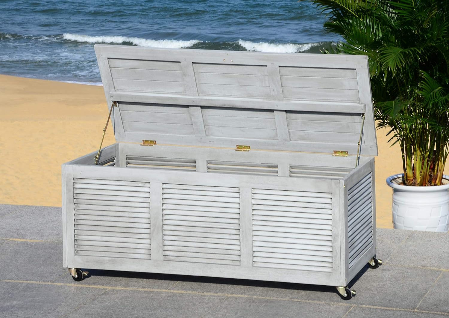 Safavieh PAT7038B Outdoor Collection Elina Grey Wash 47.2' Cushion Deck Box