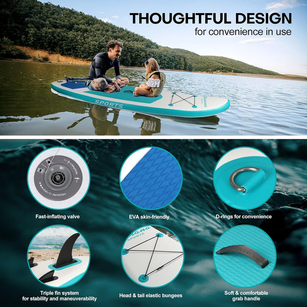 Panana Inflatable Stand Up Paddle Board 10'/10'8''x30''/32''x6'' iSUP Non-Slip Deck Paddleboard for Adults Beginners Youth, with Paddle Pump Fins Leash Backpack