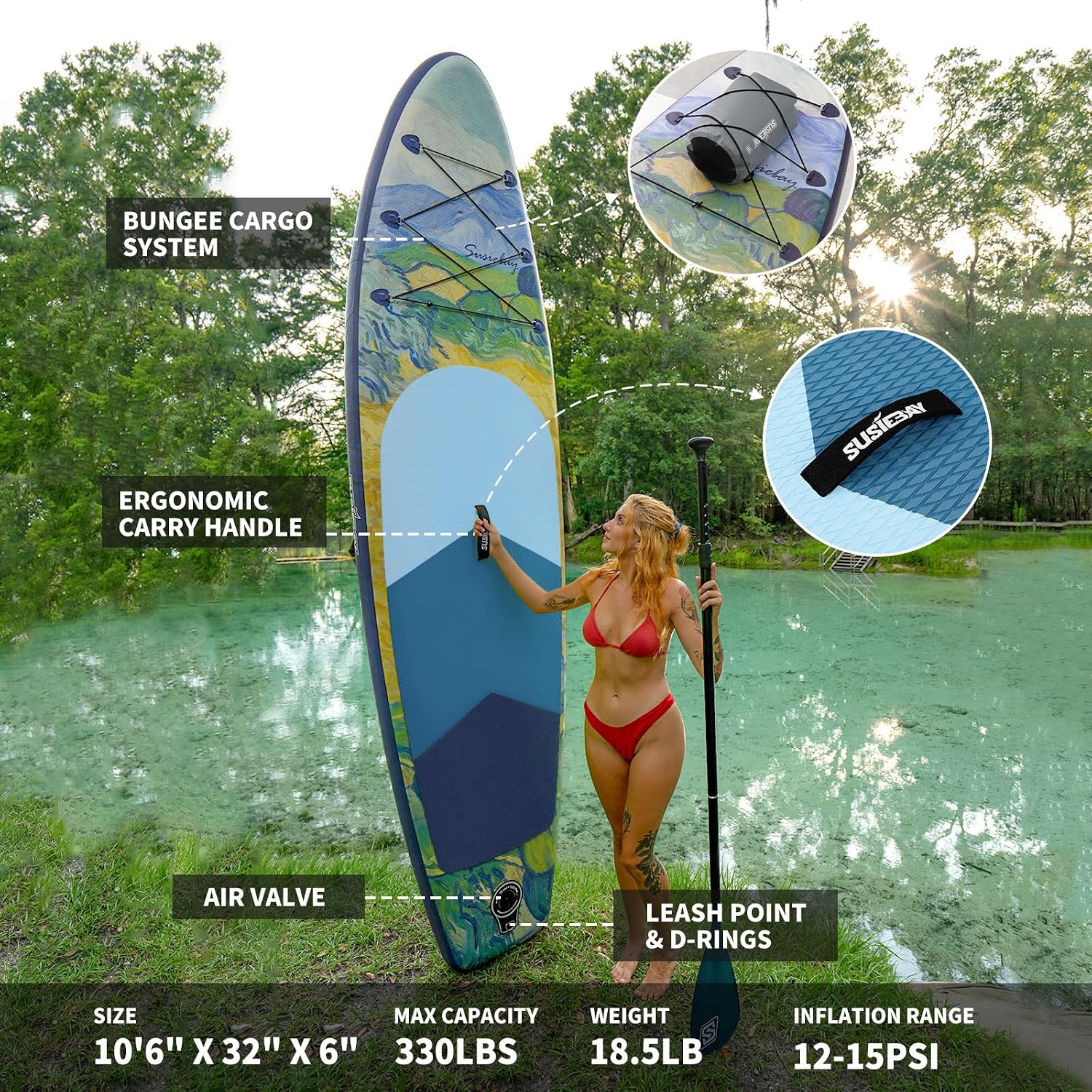 Inflatable Stand Up Paddle Board, 11ft 10'6' Paddle Board for Adults & Youth, Durable SUP Accessories with Non-Slip Deck, Dual Hand Pump,10L Dry Bag,108L Backpack