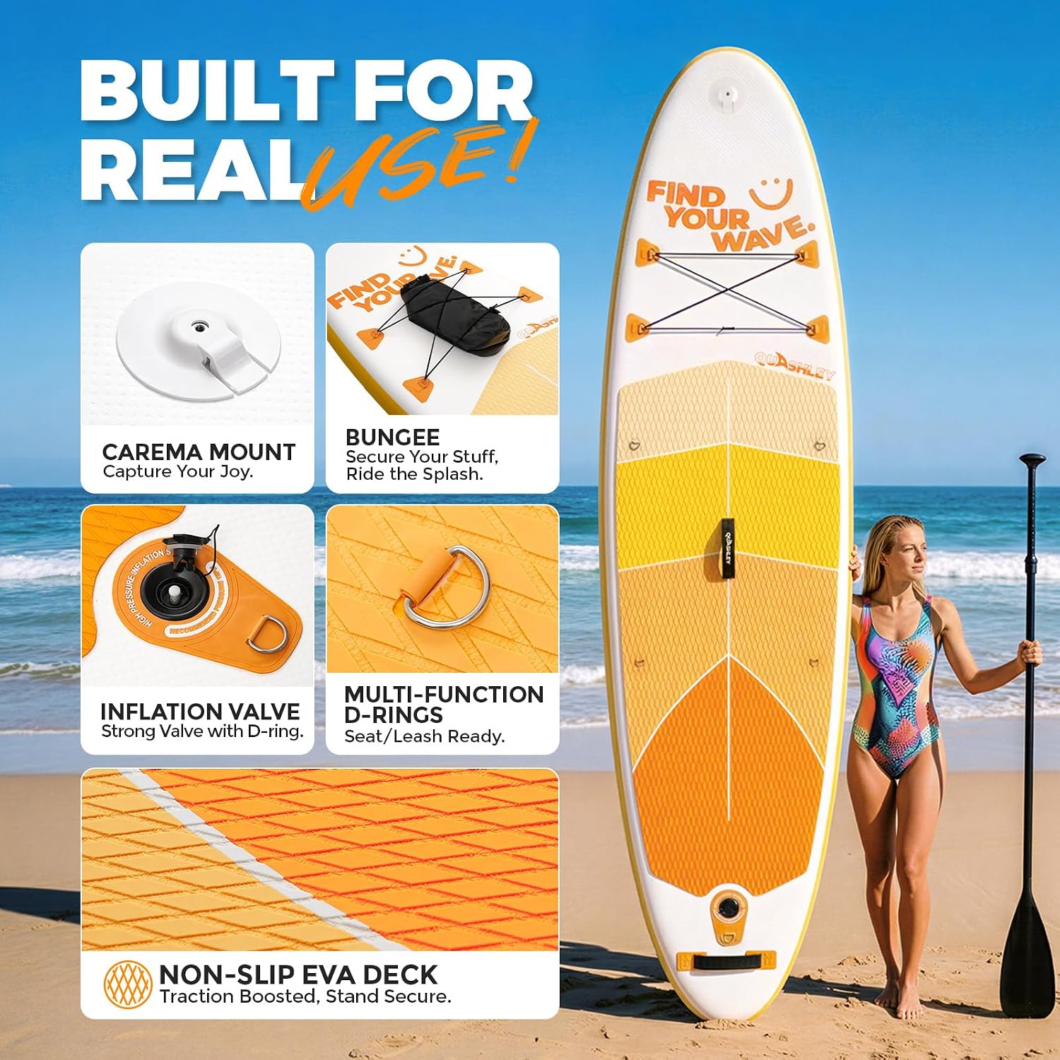 Quashley Inflatable Stand Up Paddle Board,Inflatable Paddleboards 32/34 Inch Wide,All Around SUP for Beginners with Lightweight Paddle,Hand Pump,Backpack,Leash,Durable & Portable iSUP Board