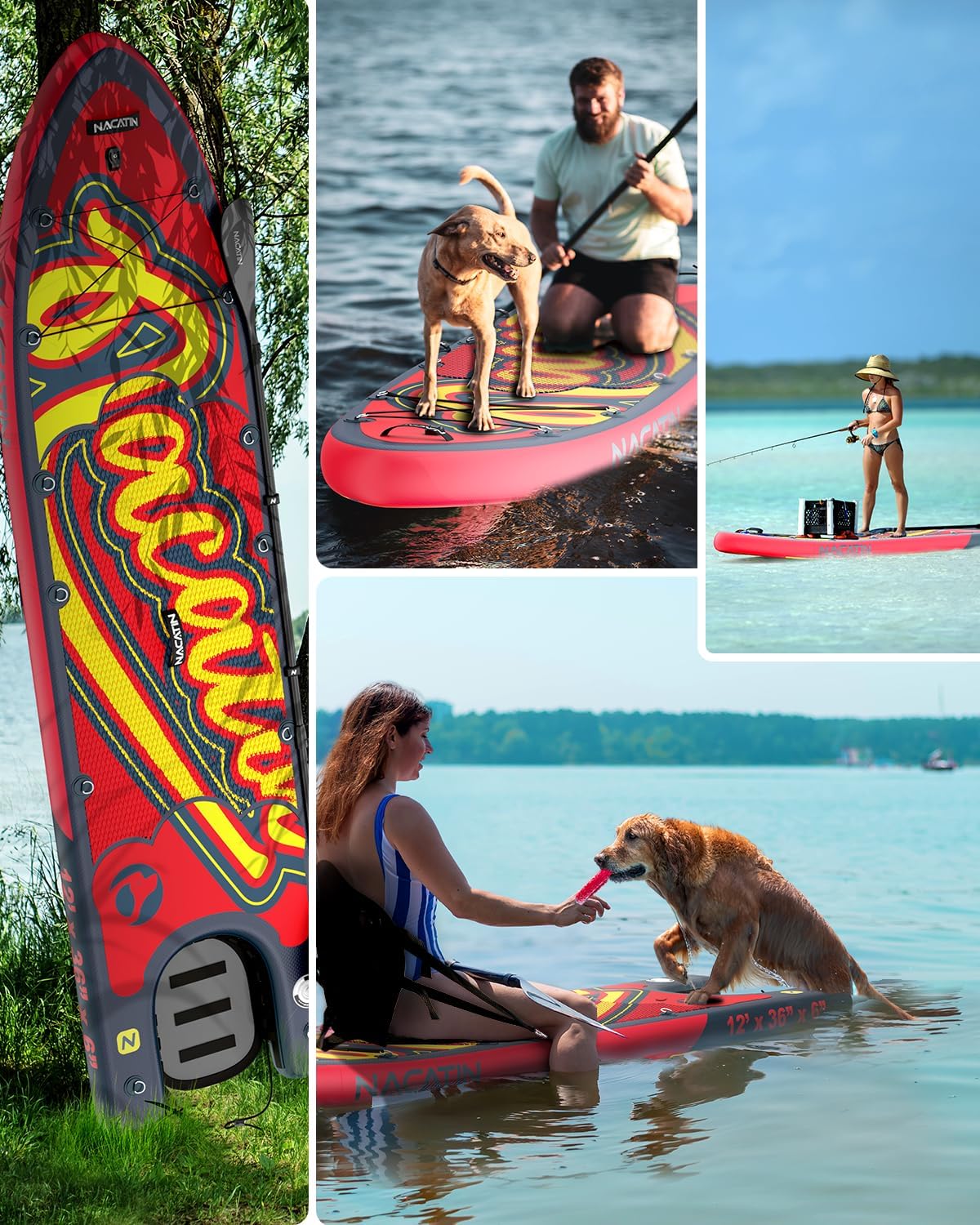 NACATIN Inflatable Stand Up Paddle Board - Premium SUP Board with Dog Ramp Kit, Complete SUP Set Paddle Boards for Adults with Single/Double Paddle, Kayak Seat, Suitable for Paddle Boarding with Dog