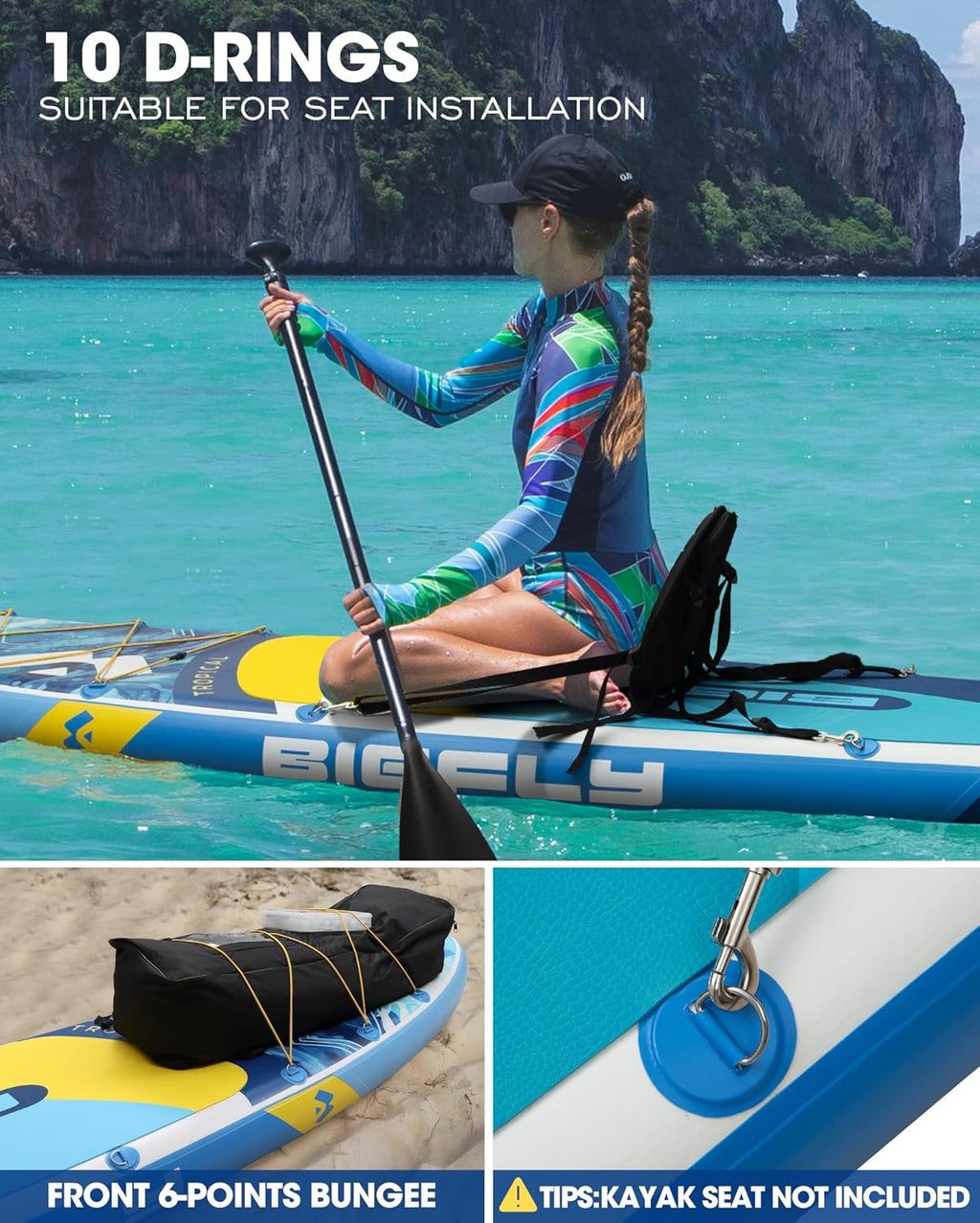 Bigfly Inflatable Stand Up Paddle Board 11'*34'*6', Blow Up Paddle Board for Adults,with Detachable Fins, Pump, Floating Paddle, Safety Leash,Backpack
