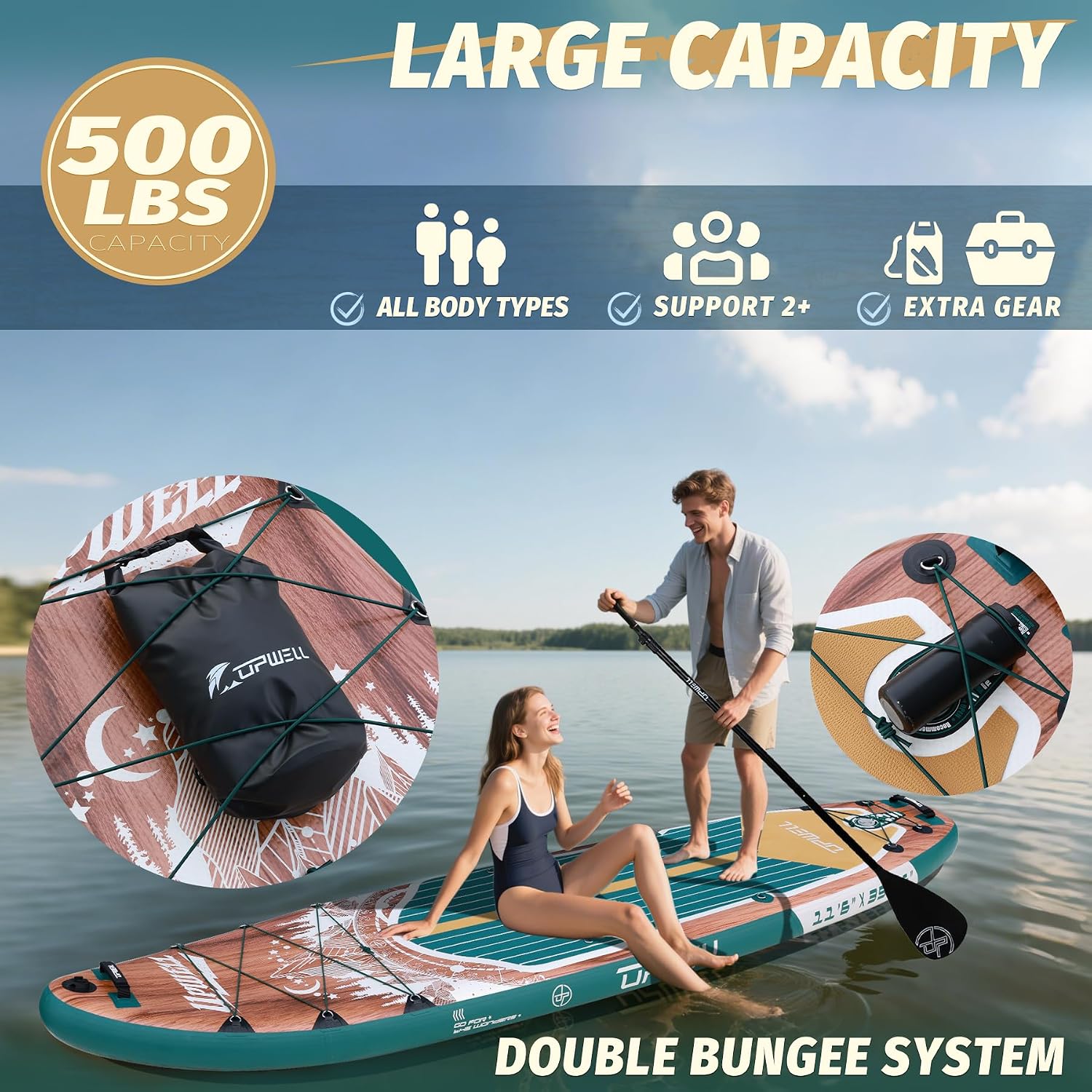 UPWELL 10'6'/11'/11'6' Inflatable Paddle Board, Stand Up Paddlboard for Youth & Adults, Stable Design, Premium SUP Accessories, Backpack, Leash, Hand Pump, Fins