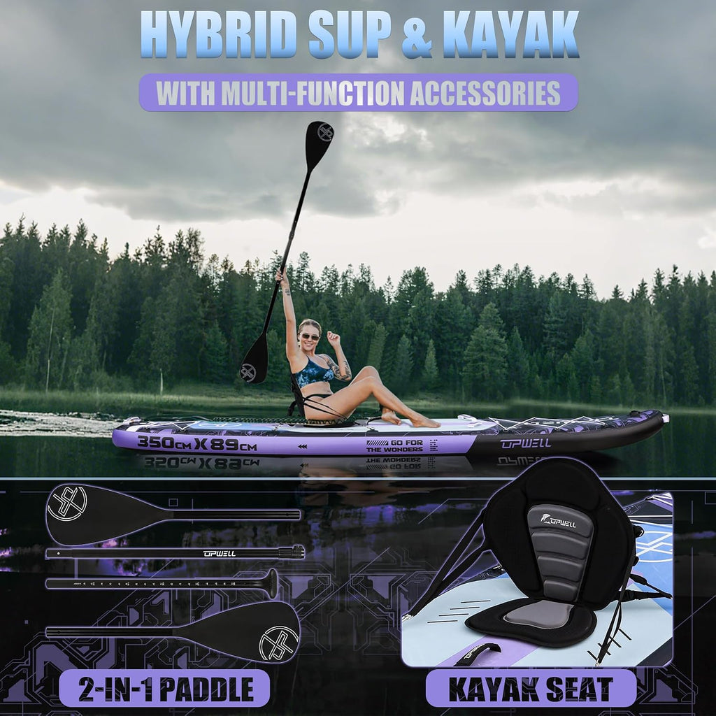 UPWELL 11'6'×35' Extra Wide Inflatable Paddle Board, Stand Up Paddle Board for Youth & Adults, Stable Design, Premium SUP Accessories, 120L Backpack, 10L Dry Bag, Paddle, Leash, Hand Pump, US Fins