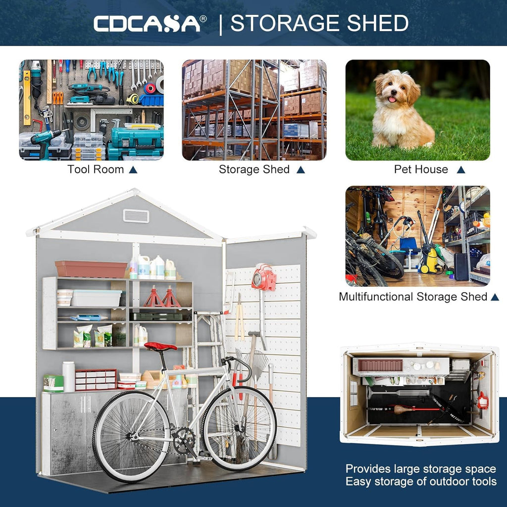 CDCASA 6x3 FT Resin Storage Shed, Waterproof Outdoor Shed with Floor & Window & Lockable Door Included, Outside Plastic Tool Sheds for Garden, Patio, Backyard, Light Gray