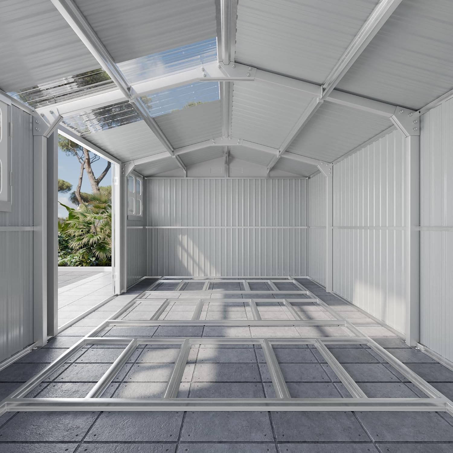 WACASA 12x10 FT Metal Shed with Base Frame Floor Kit | Heavy-Duty Military-Grade 20-Gauge Reinforced Frame with Powder Coating | 50 PSF Snow Load & 120 MPH Wind Rated | Skylight Tiny House Building