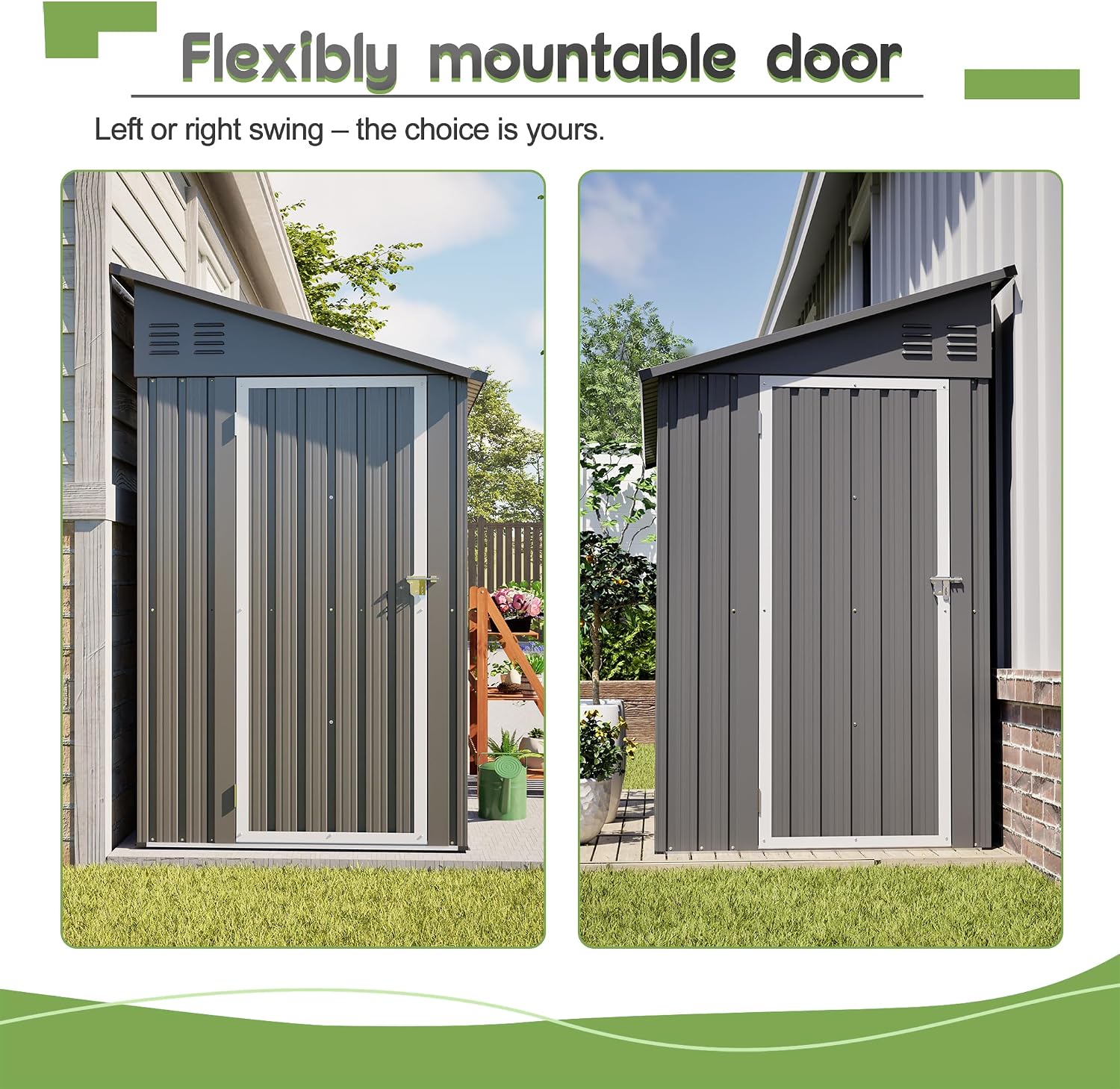 Outdoor Metal Storage Shed 4 x 8 ft, Garden Shed Lean to shed for Bike, Tool Outside Shed with Floor Base, Lock, Door for Backyard, Patio, Lawn, Grey
